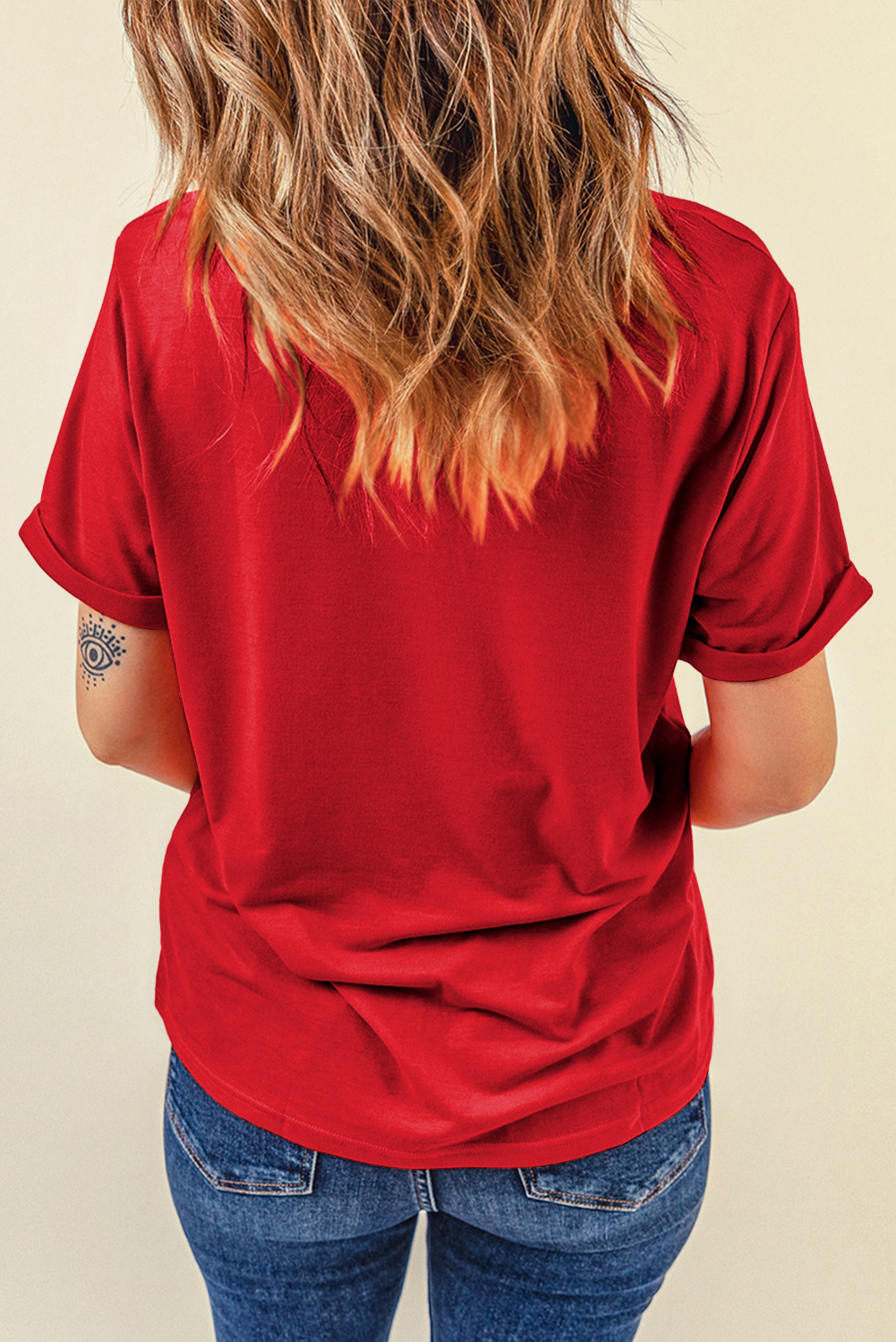 Red July 4th Fashion Sequin Star Graphic T Shirt