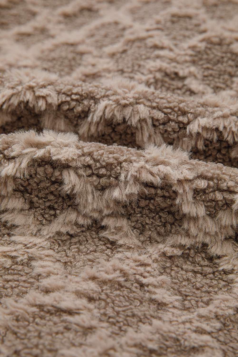 Chestnut Sherpa Rhombus Zip Up Side Pocket Hooded Jacket