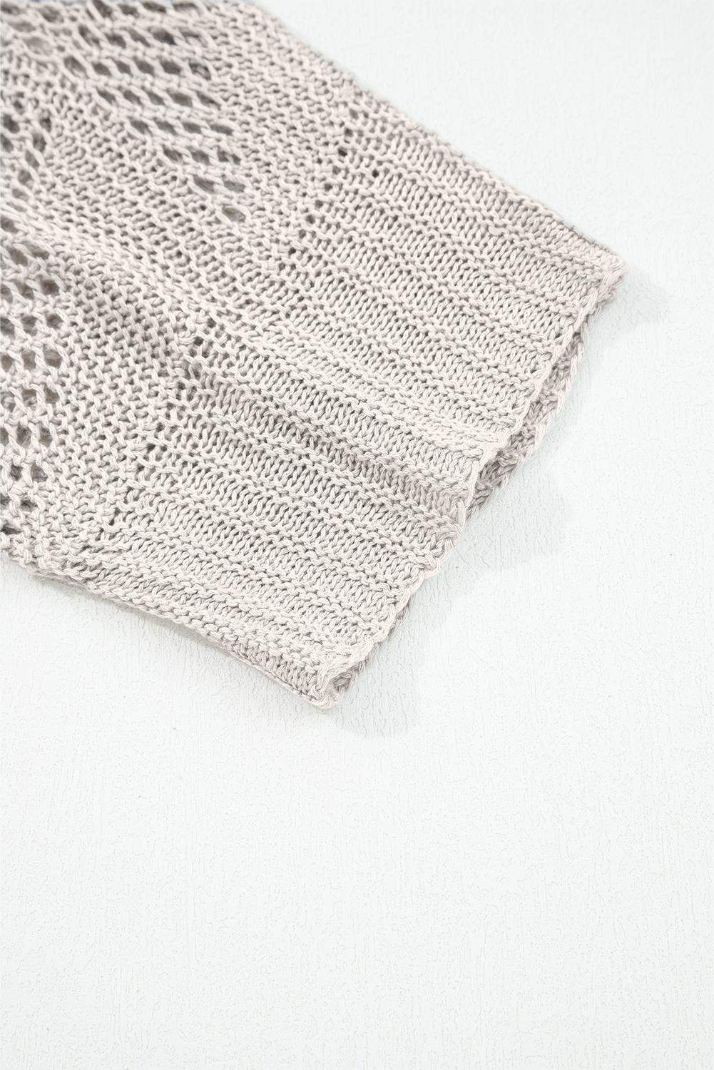 Navy Blue Hollow Out Knit 7/8 Sleeve Casual Sweater