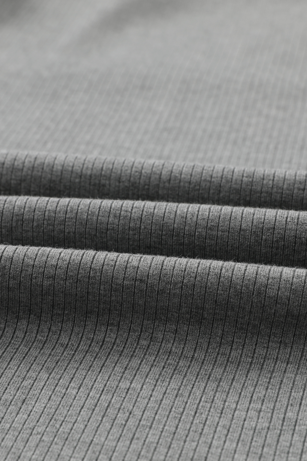 Gray Striped Mesh Long Sleeve Crewneck Ribbed Top