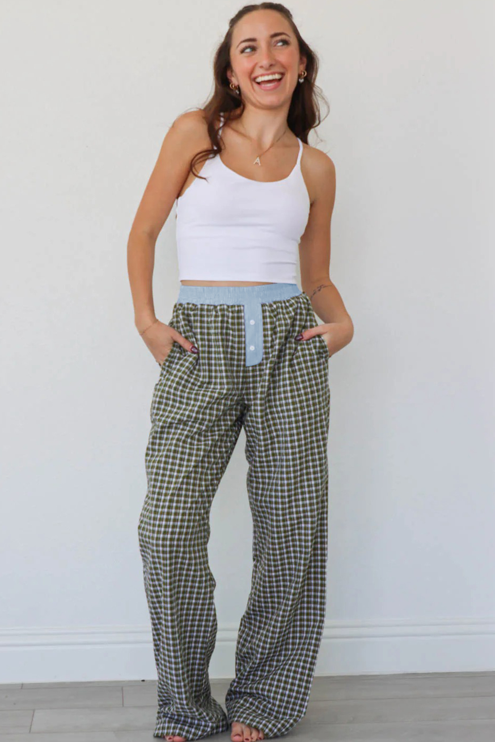Brown Preppy Gingham Boxer Pants