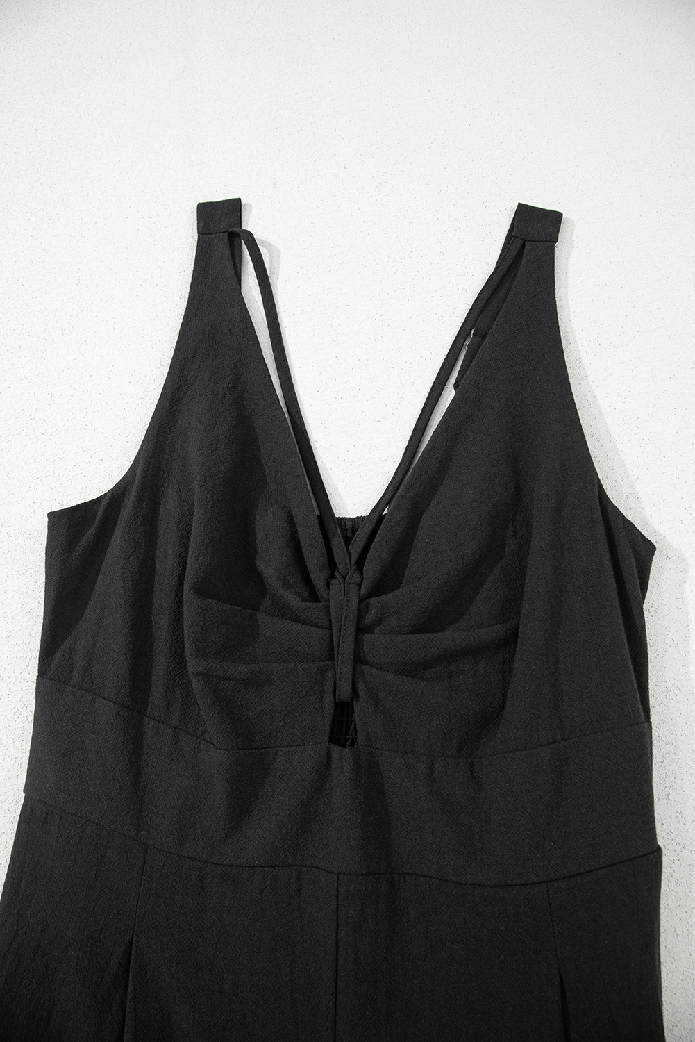 Black Front Cut Out Smocked Back Sleeveless Wide Leg Jumpsuit