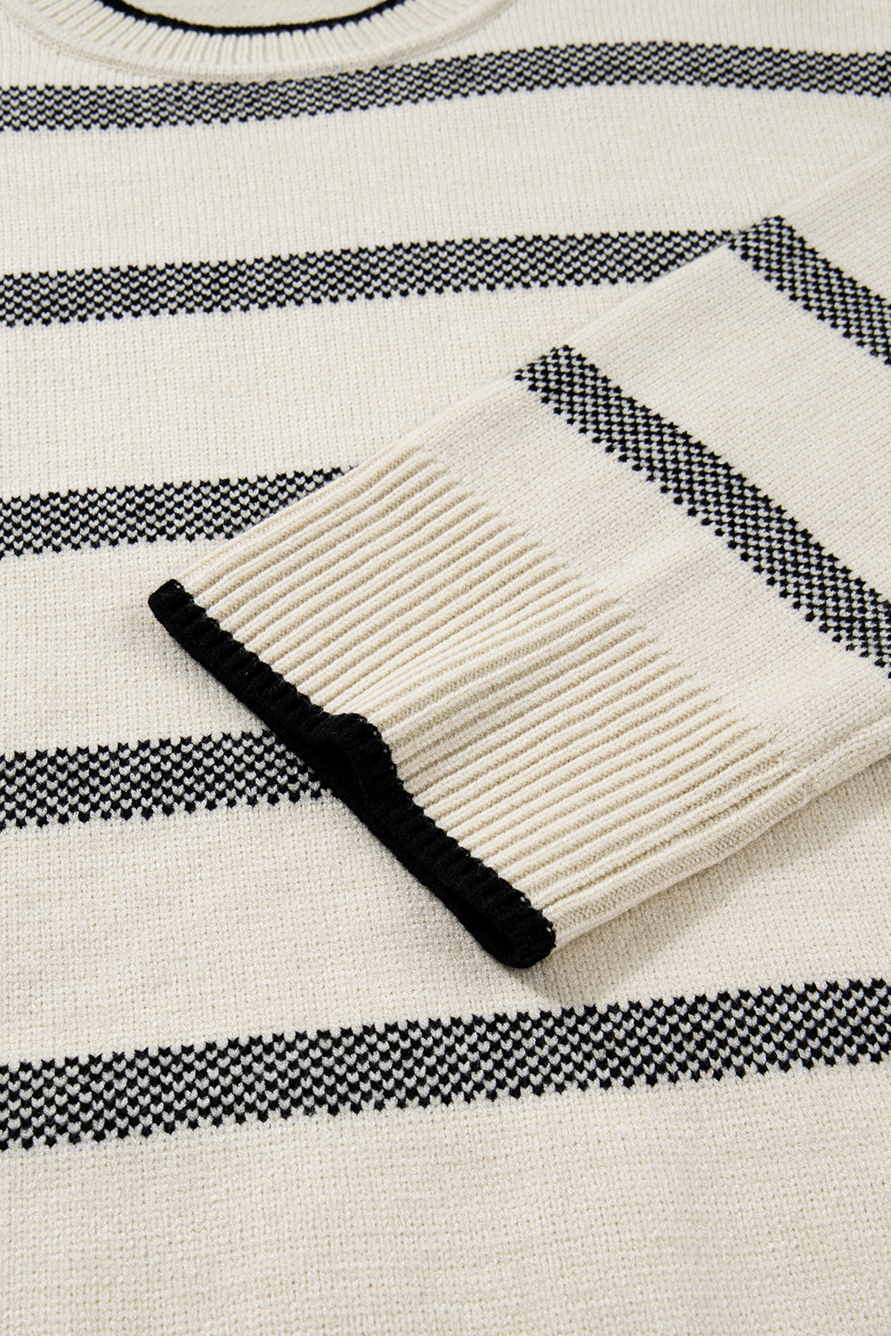 Apricot Stripe Wide Sleeve Drop Shoulder Crew Neck Plus Sweater