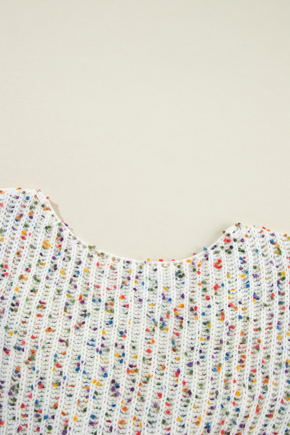 White Confetti Rib Knit Long Sleeve Cardigan