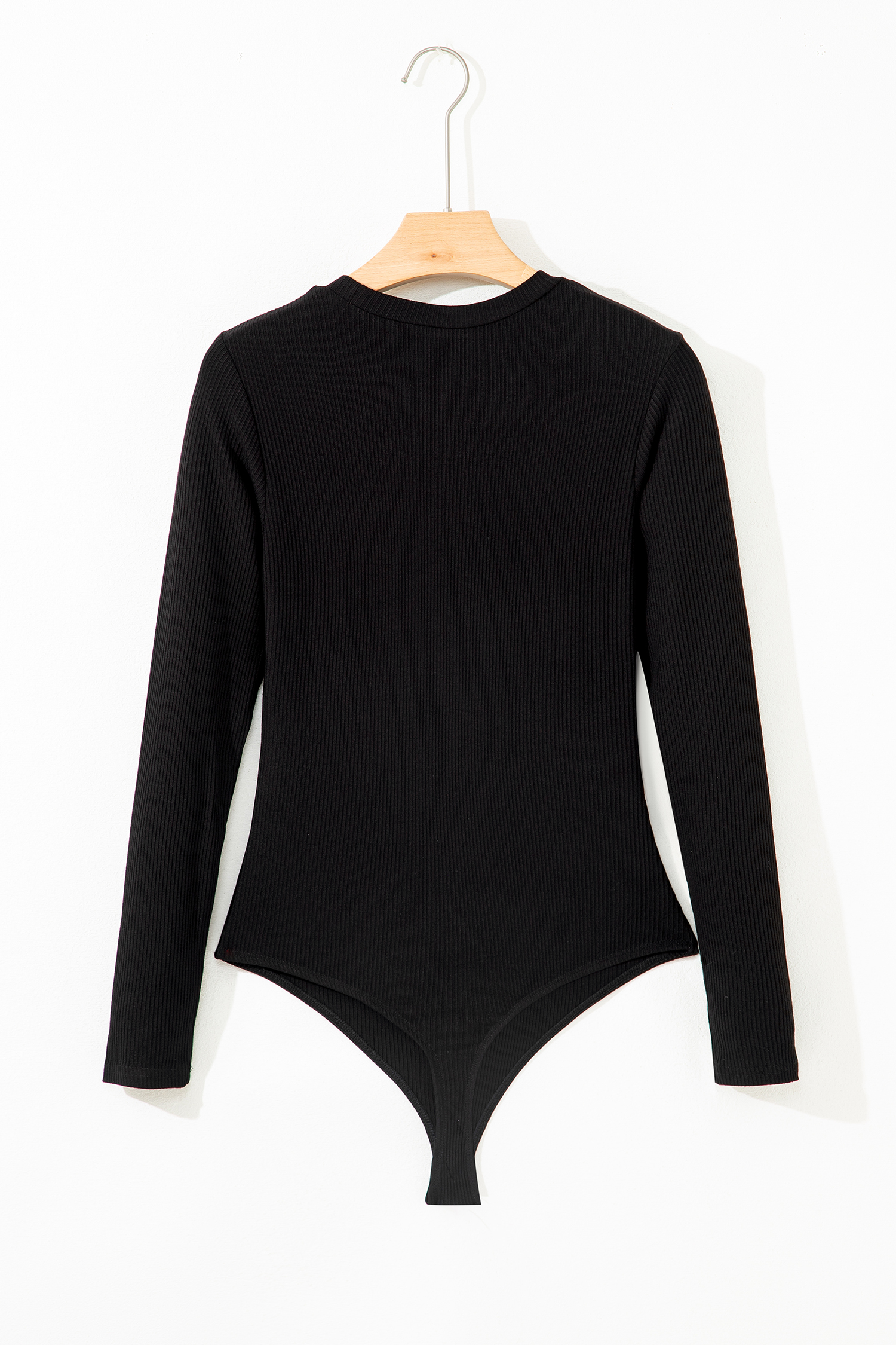 White Ribbed Long Sleeve Crew Neck Solid Color Bodysuit
