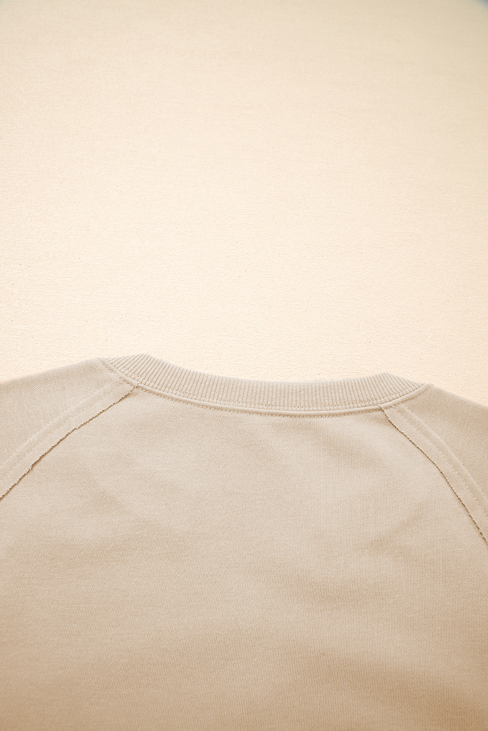 Parchment Raw Edge Exposed Seam Raglan Sleeve Side Slit Sweatshirt