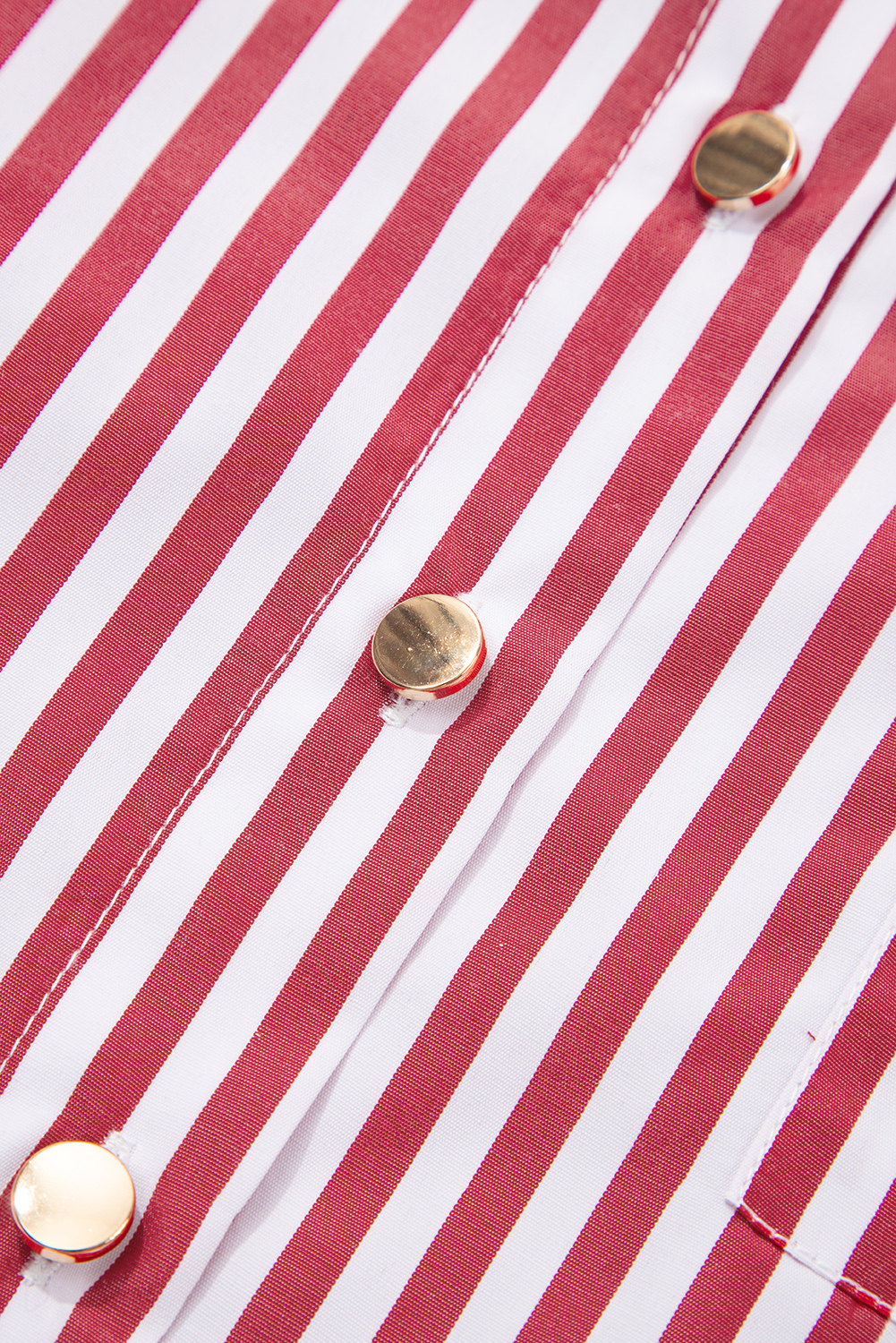 Red Stripe Patched Pocket Side Slit Loose Shirt