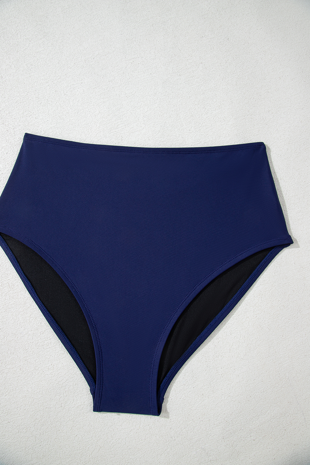 Navy Blue Abstract Print Frilled Trim Spaghetti Straps Tankini Set