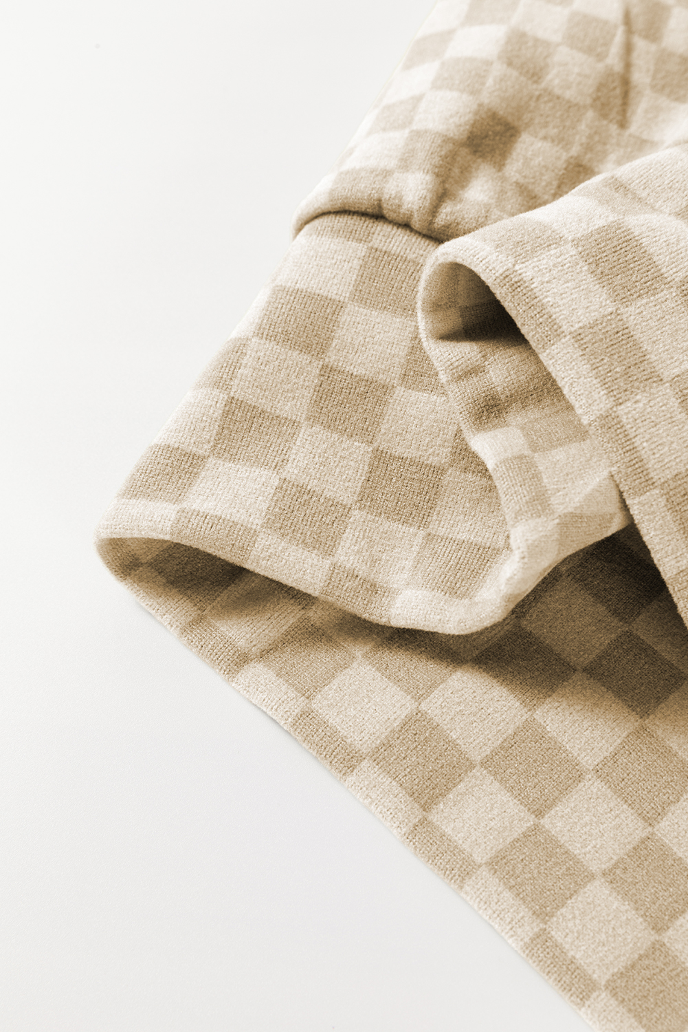 Khaki Checkered Print Kangaroo Pocket Drawstring Hoodie