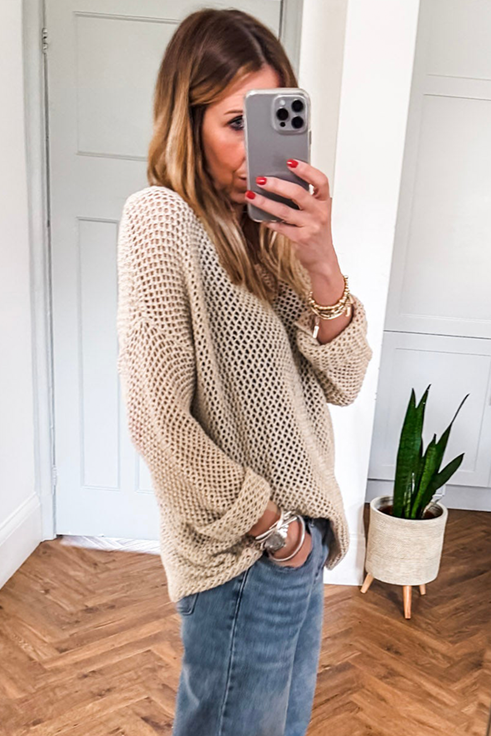 Coral Crochet Hollow-out Jumper Top Sweater