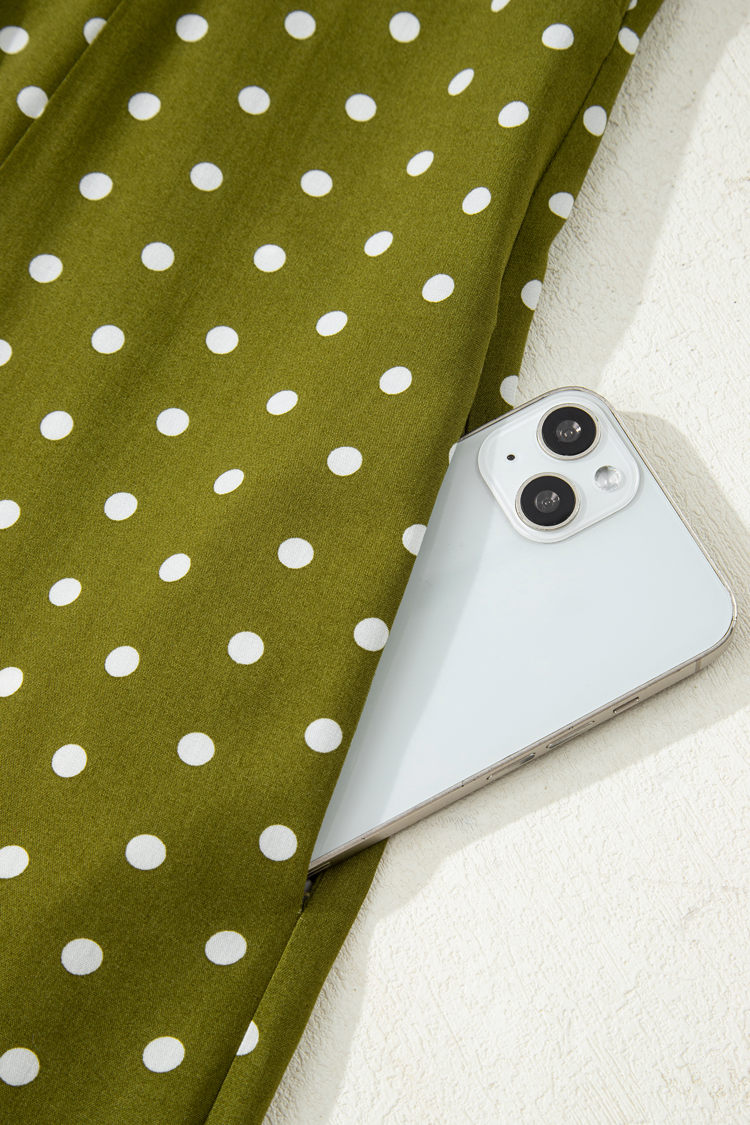 Green Polka Dot Print Lacy Neckline Smocked High Waist Maxi Dress