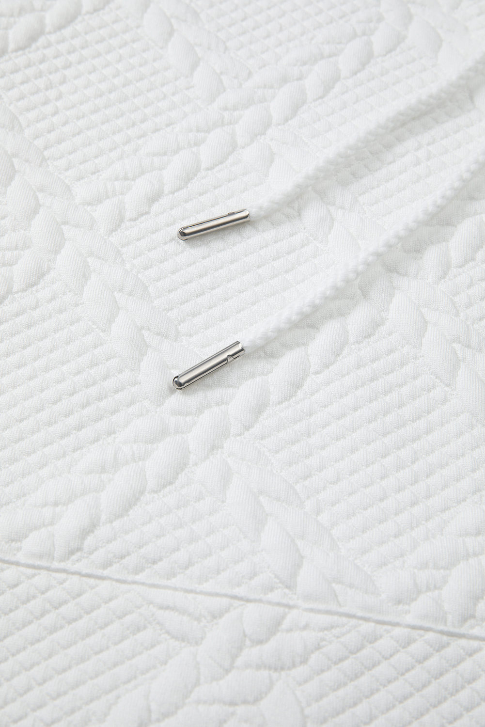 White Cable Lattice Texture Kangaroo Pocket Hoodie