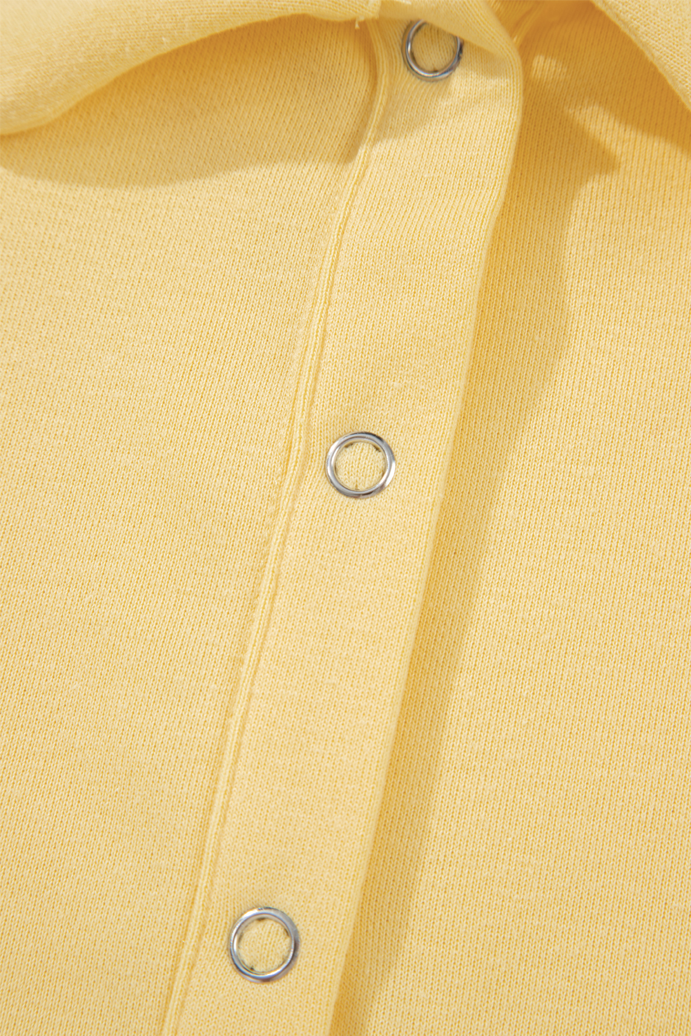 Yellow Cream Button Collar Drop Shoulder Pullover and Shorts 2pcs Outfit