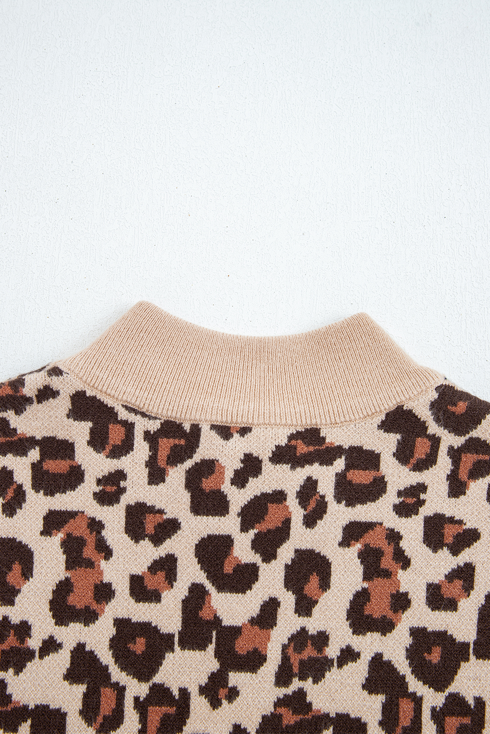Khaki Leopard Print High Neck Shift Mini Sweater Dress