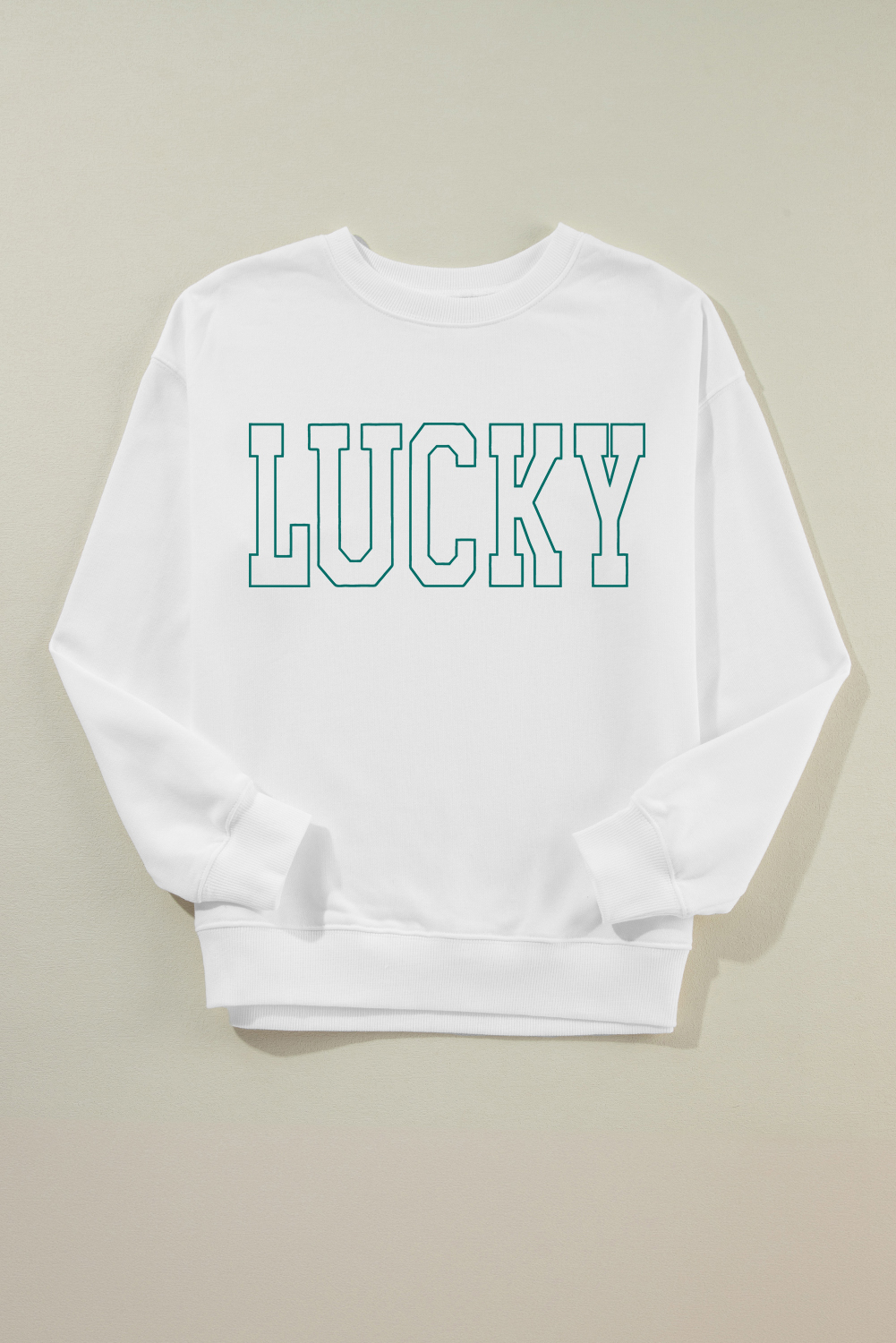 White St Patricks LUCKY Graphic Crew Neck Pullover Sweatshirt