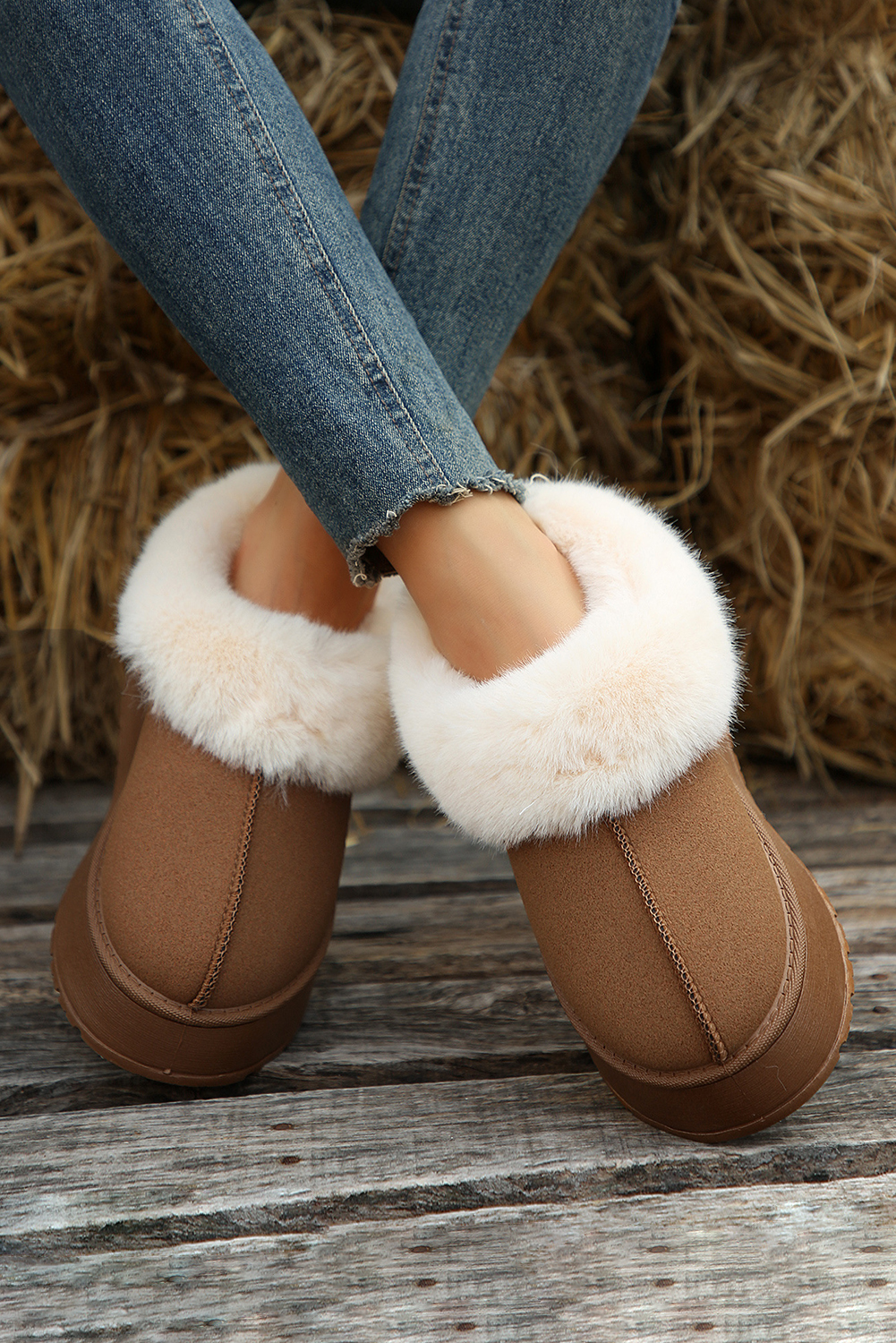 Chestnut Contrast Print Suede Plush Lined Snow Boots