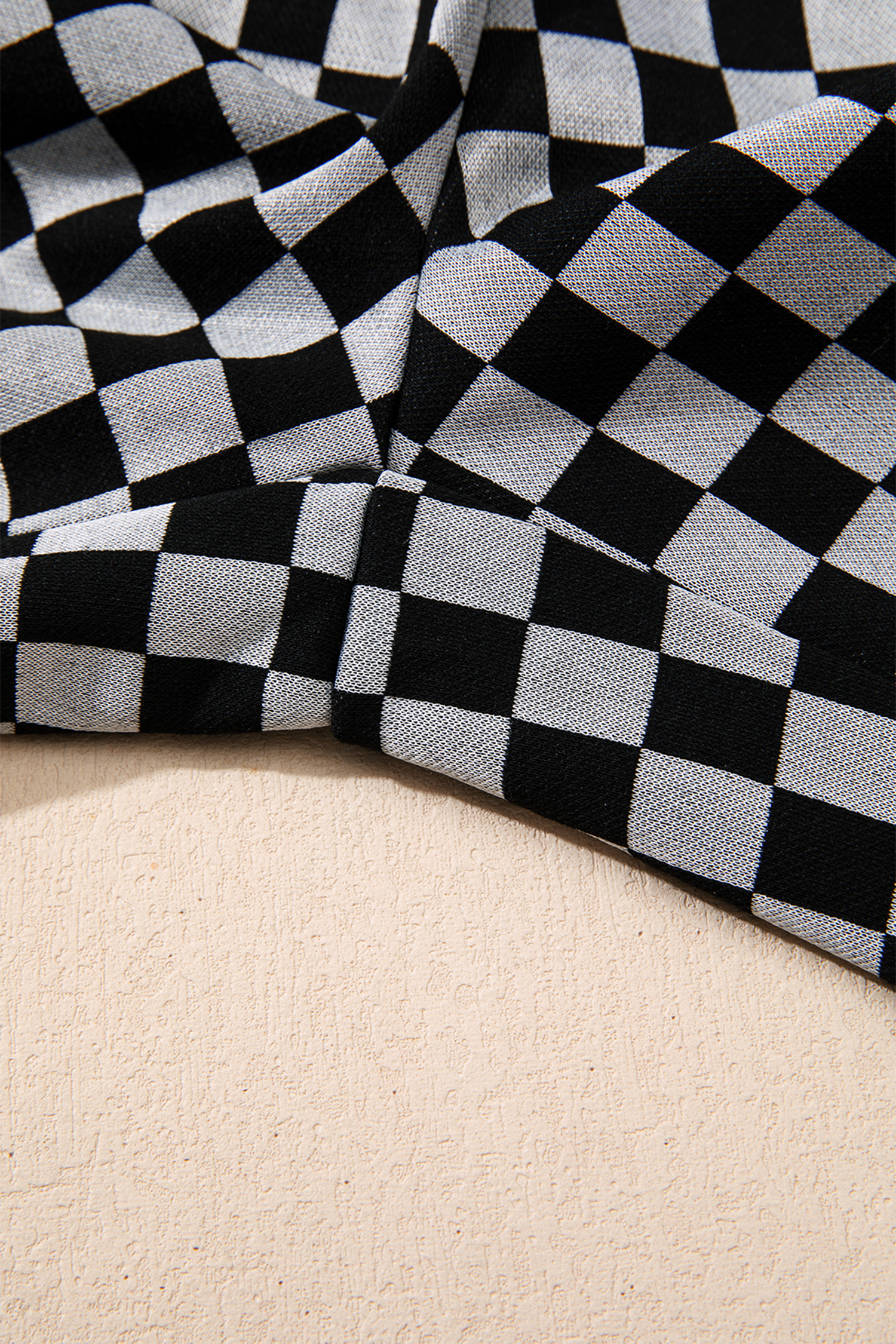 White Checkerboard Drawstring Waist Casual Pants