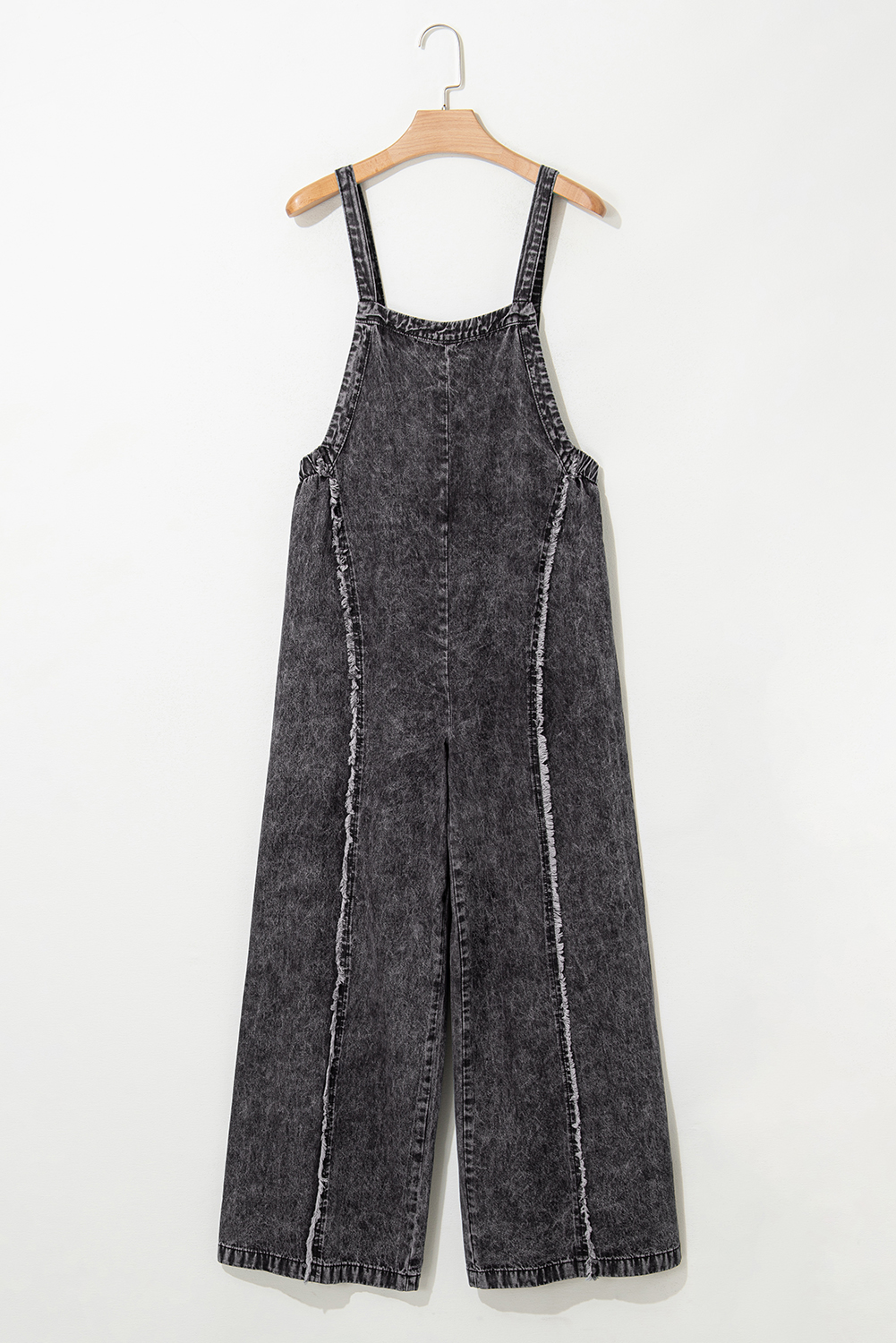 Beau Blue Light Wash Frayed Exposed Seam Wide Leg Denim Overall