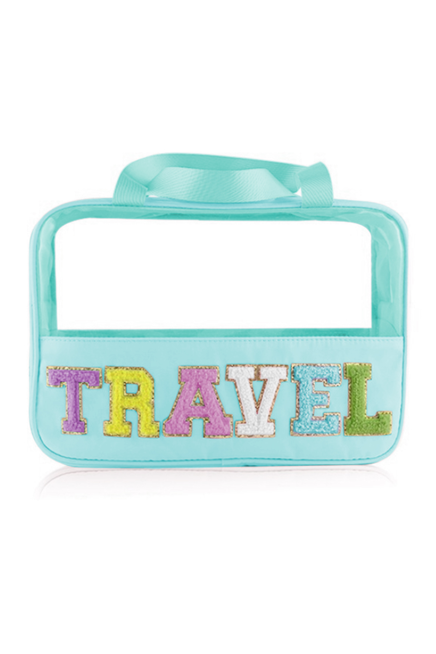 Light Pink TRAVEL Chenille Letter Clear PVC Makeup Bag