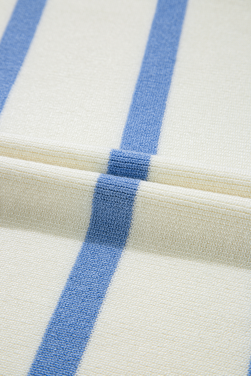 Sky Blue Stripe Split V Neck Collared Ribbed Sweater Vest