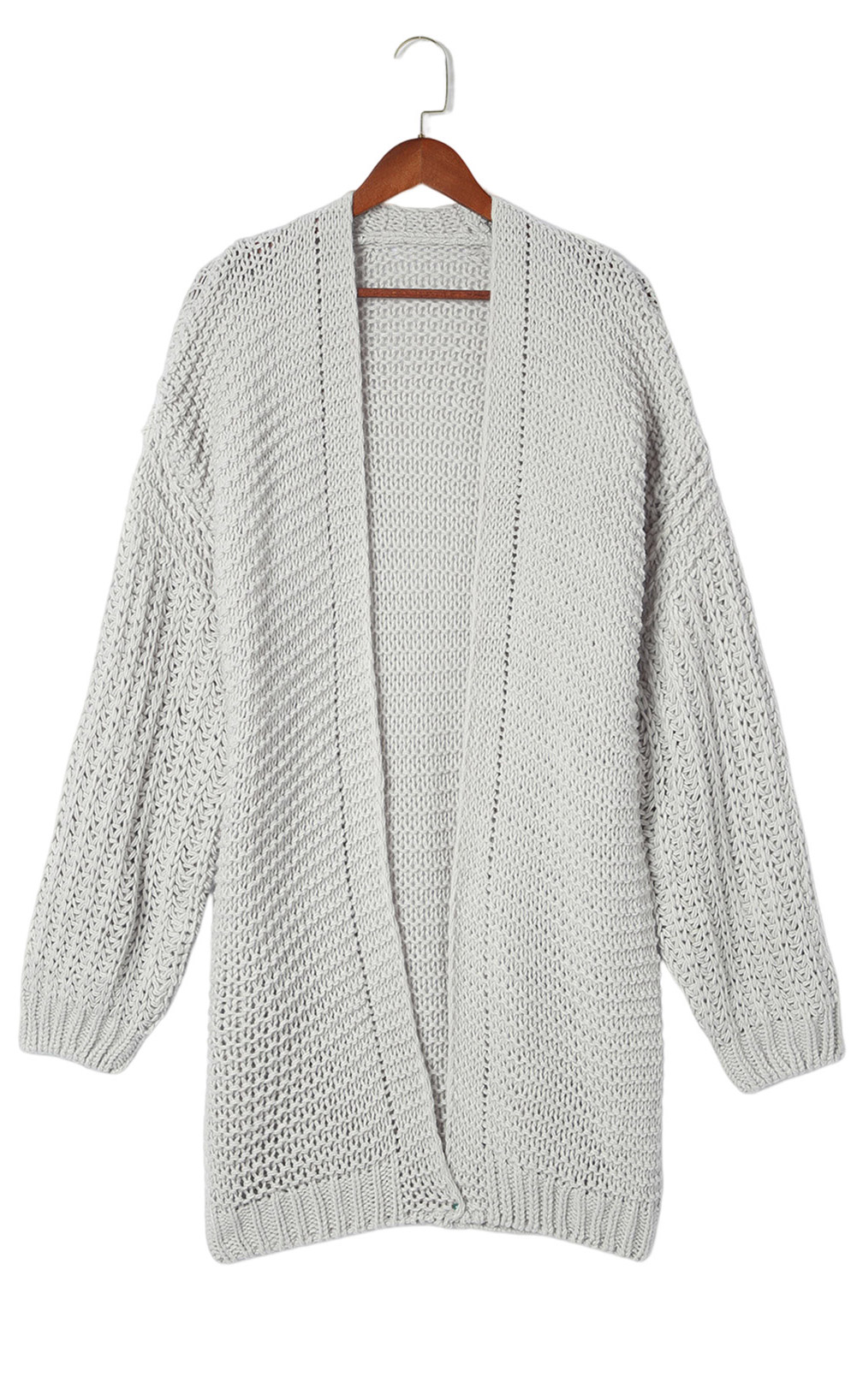 Gray Chunky Oversize Knit Drop Shoulder Puff Sleeve Cardigan