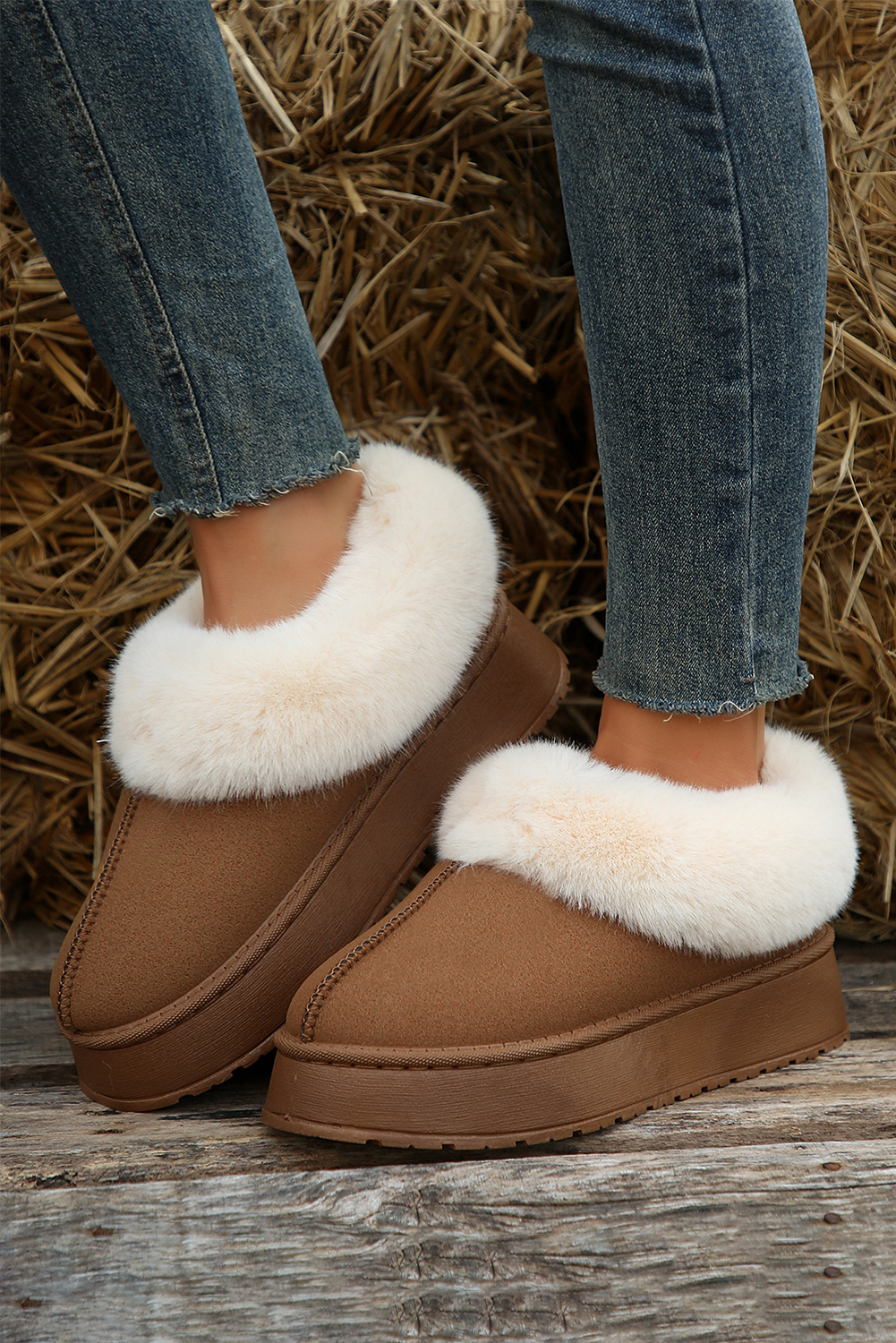 Chestnut Contrast Print Suede Plush Lined Snow Boots