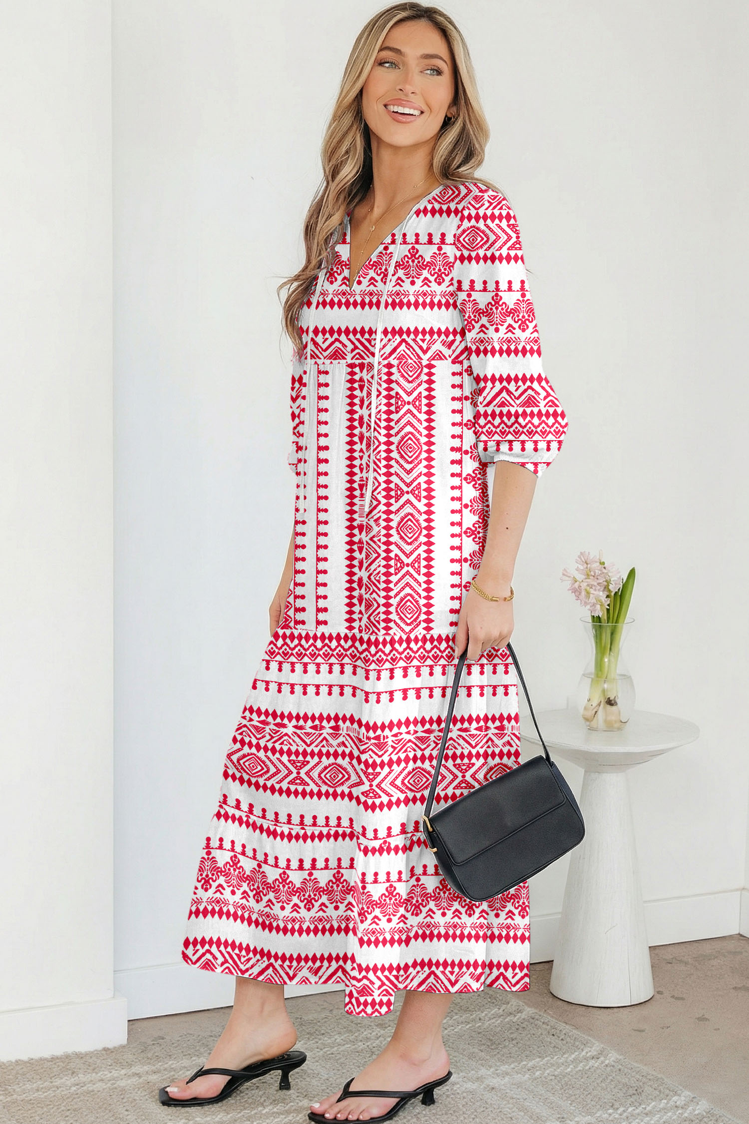 Sky Blue Boho Printed Half Sleeve Maxi Dress