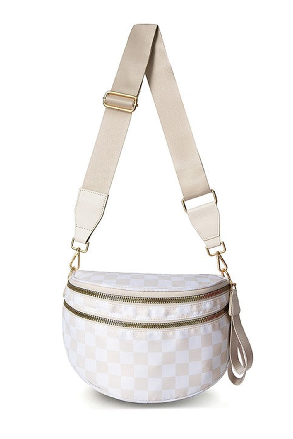 Jungle Green Double Zip Crescent Shape Adjustable Sling Bag