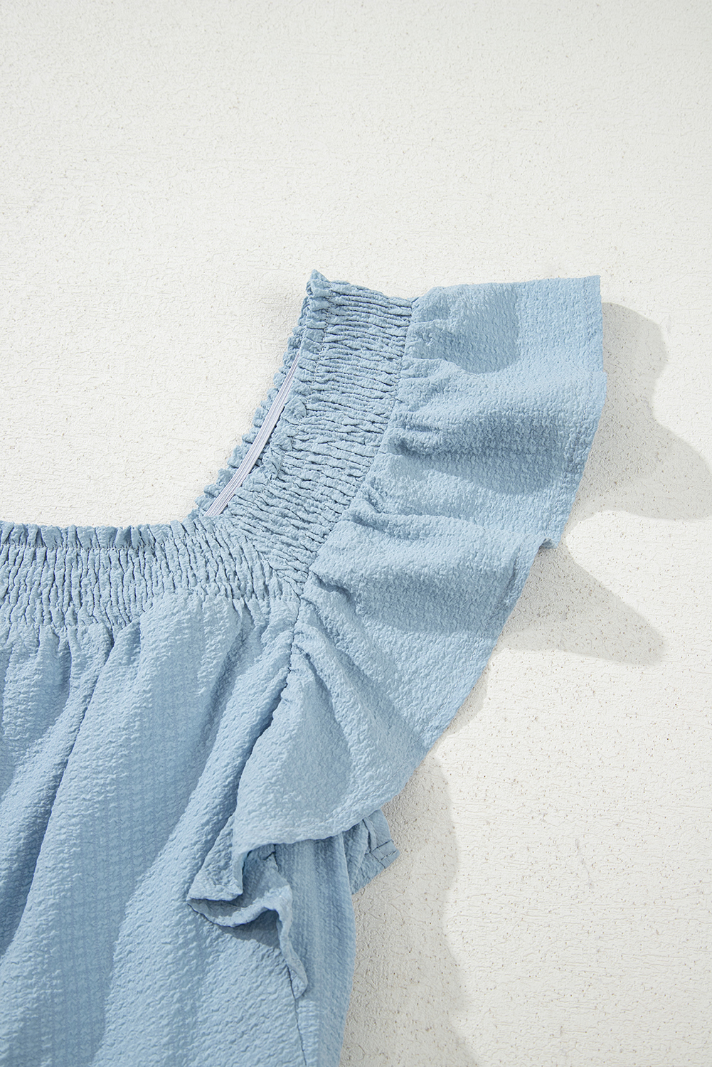 Sky Blue Ruffled Flutter Sleeve Square Neck Textured Tiered Maxi Dress