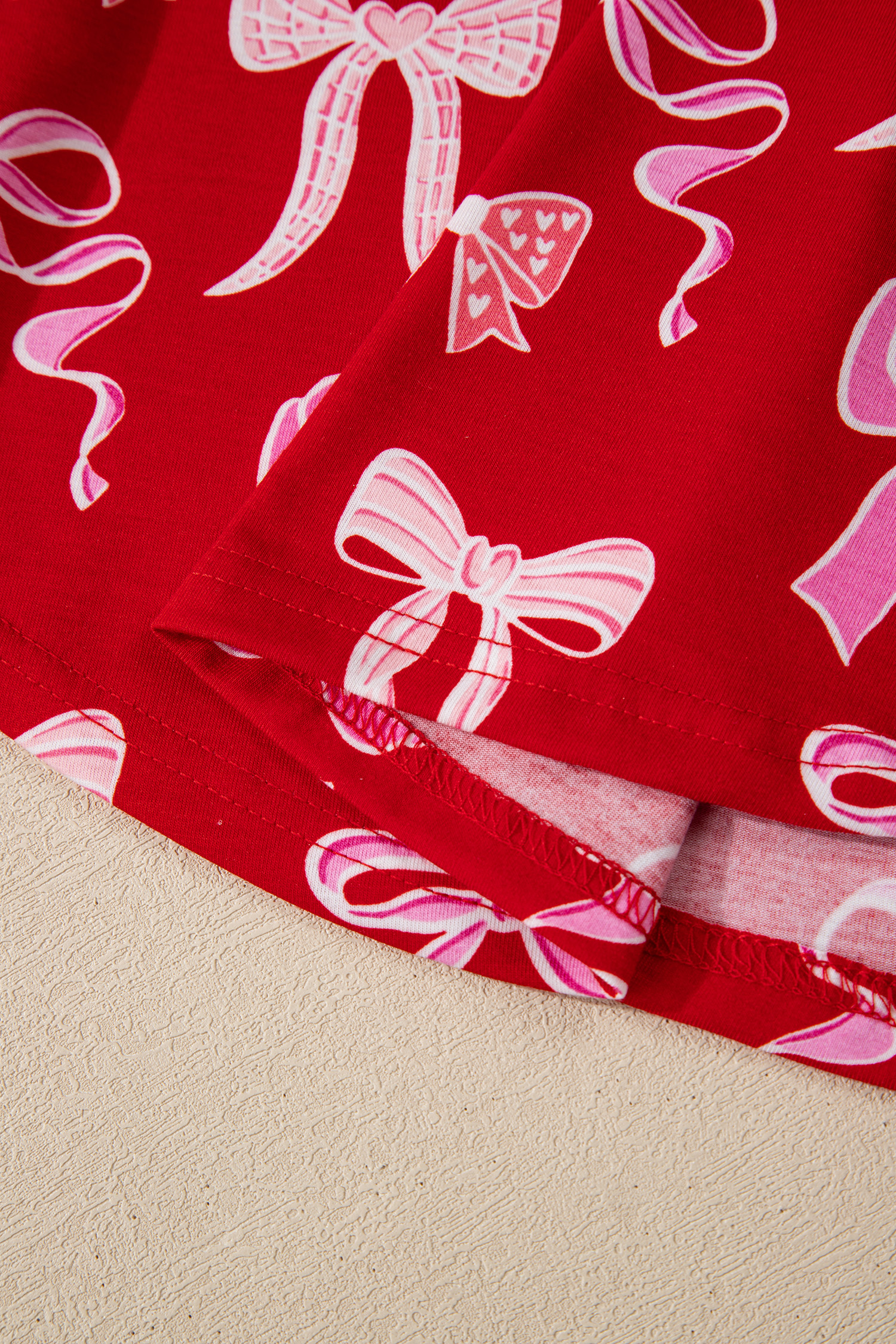 Red Sweet Bow Print Shirt Style Top Long 2pcs Pajama Set