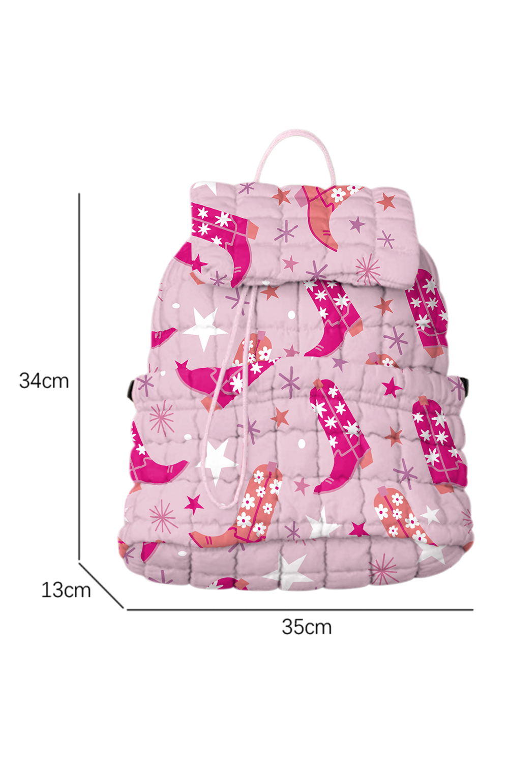 Pink Western Boots Stars Print Quilted Flap Large Backpack