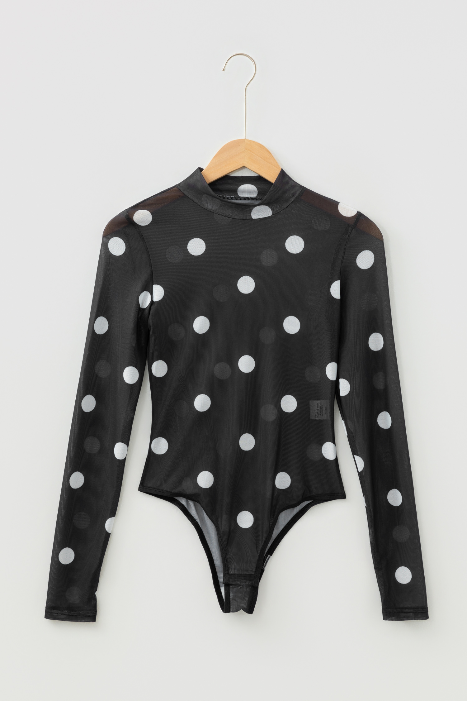 Brown Vintage Polka Dot Print Mesh Long Sleeve Bodysuit