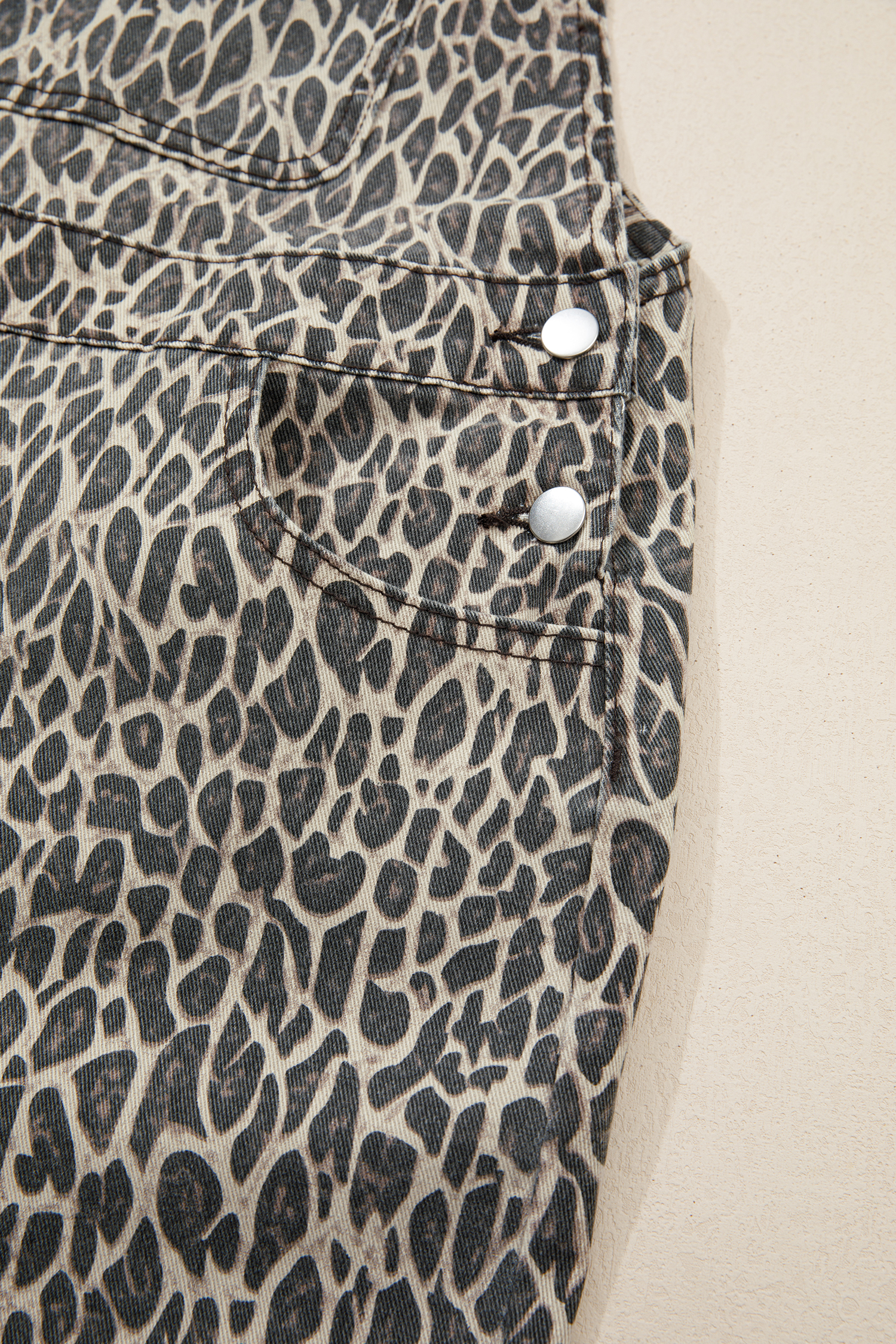 Brown  Leopard Print Straight Leg Loose Denim Overall Jumpsuit