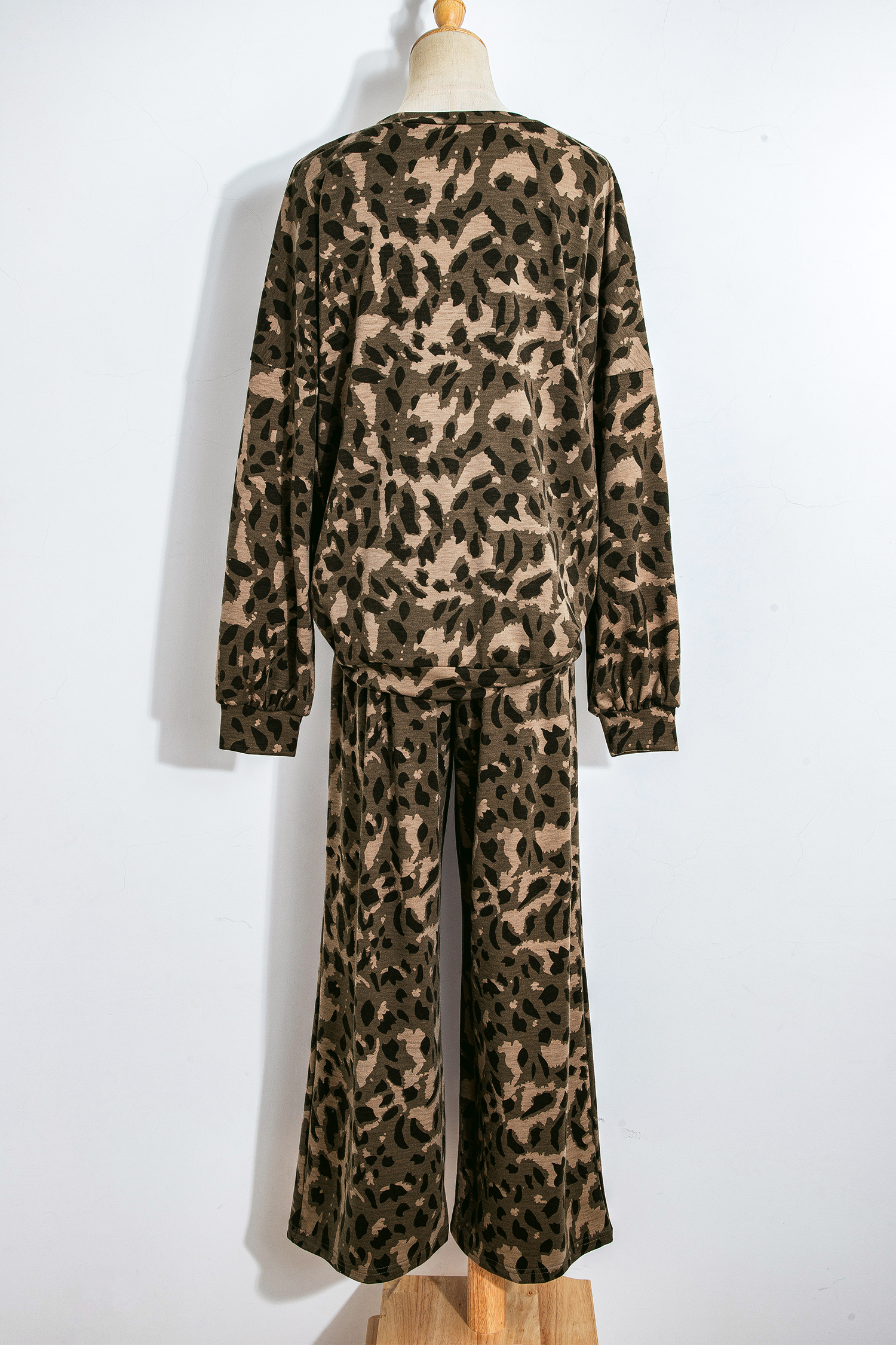 Brown Leopard Loose Tee Drawstring Waist Barrel Pants Set