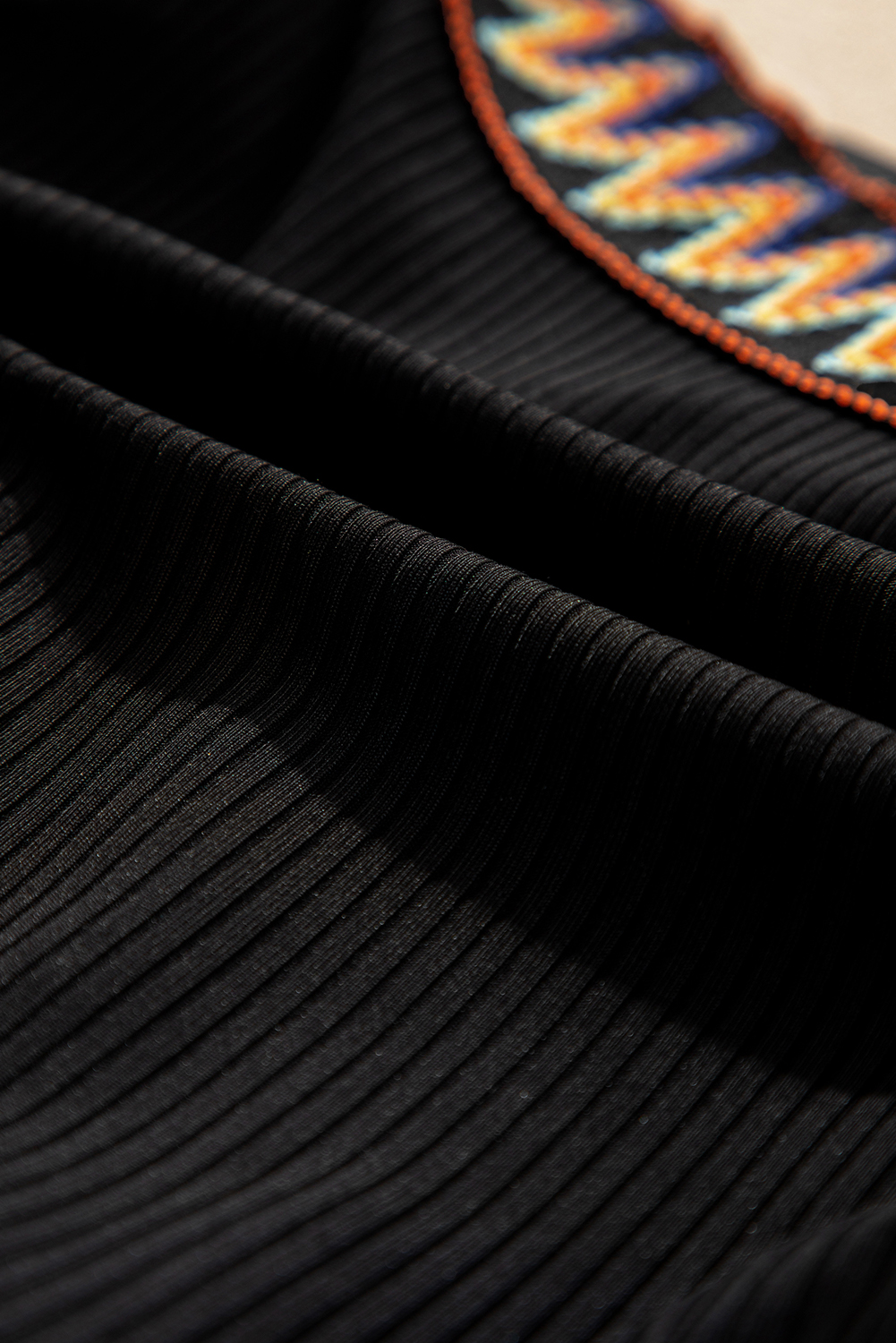 Sky Blue Ribbed Knit Tribal Contrast Detail 2pcs High Waist Swimsuit