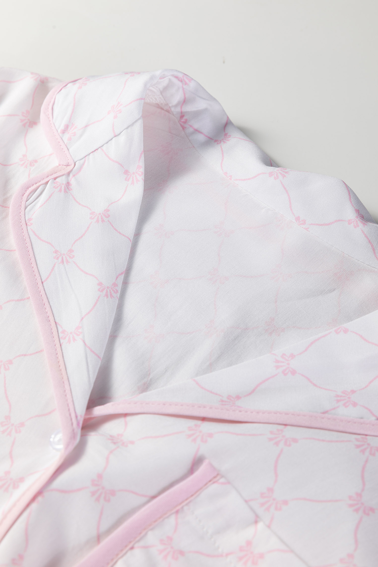 Pink Bow Lattice Print Bow Ties 2pcs Pajama Set