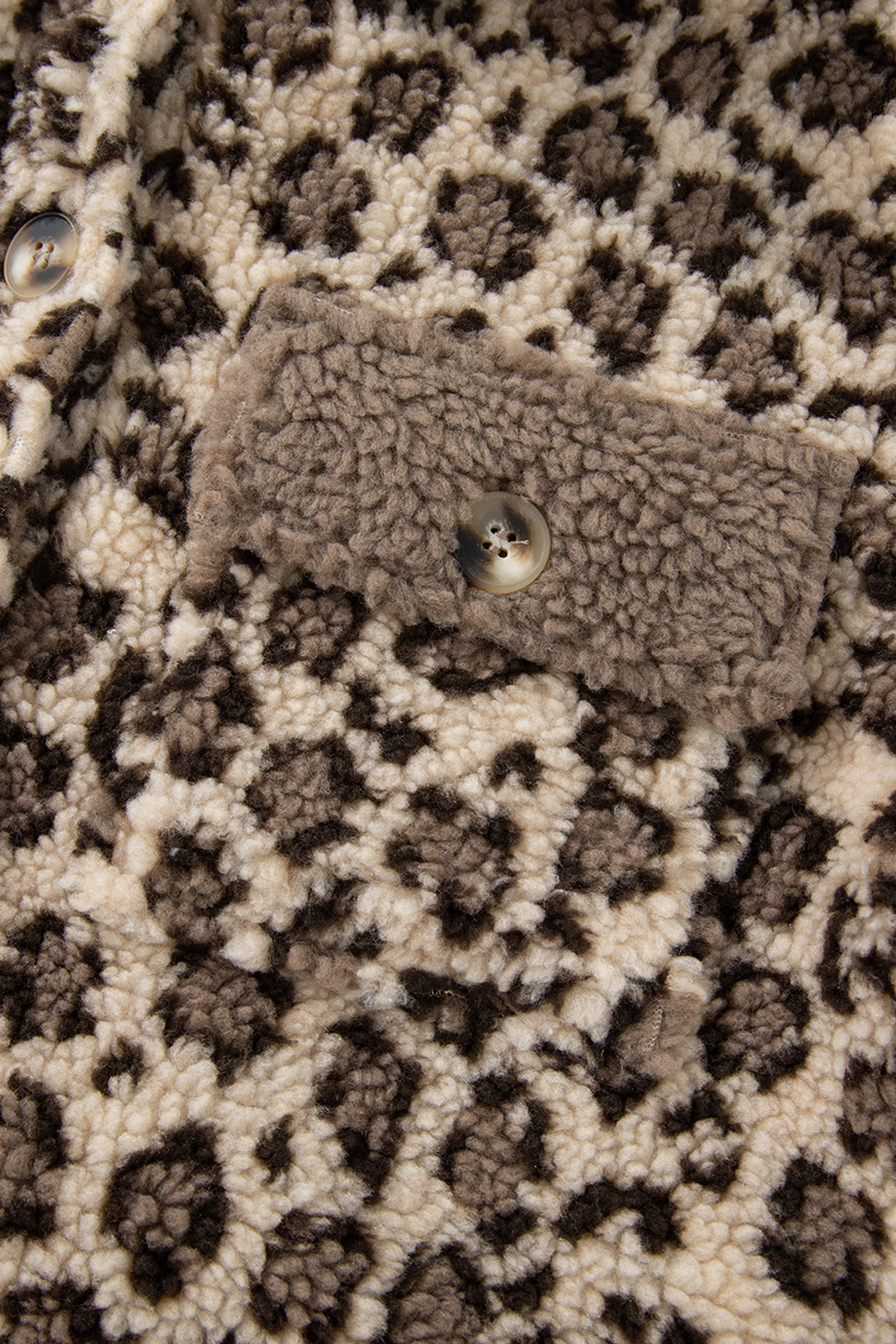 Brown Sherpa Leopard Print Flap Pocket Collared Button Up Jacket