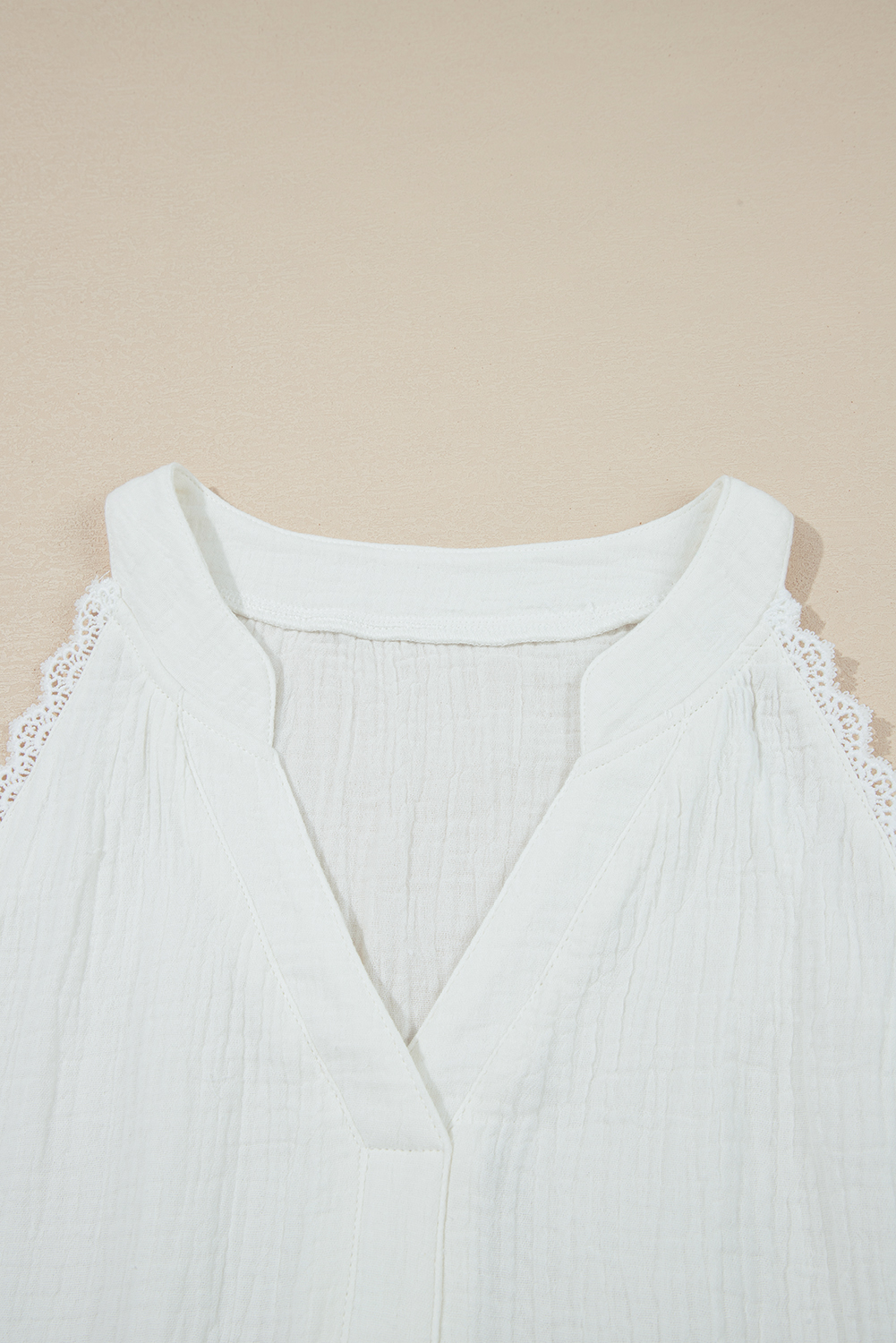 White Textured Lace Trim Pure Cotton Sleeveless Top