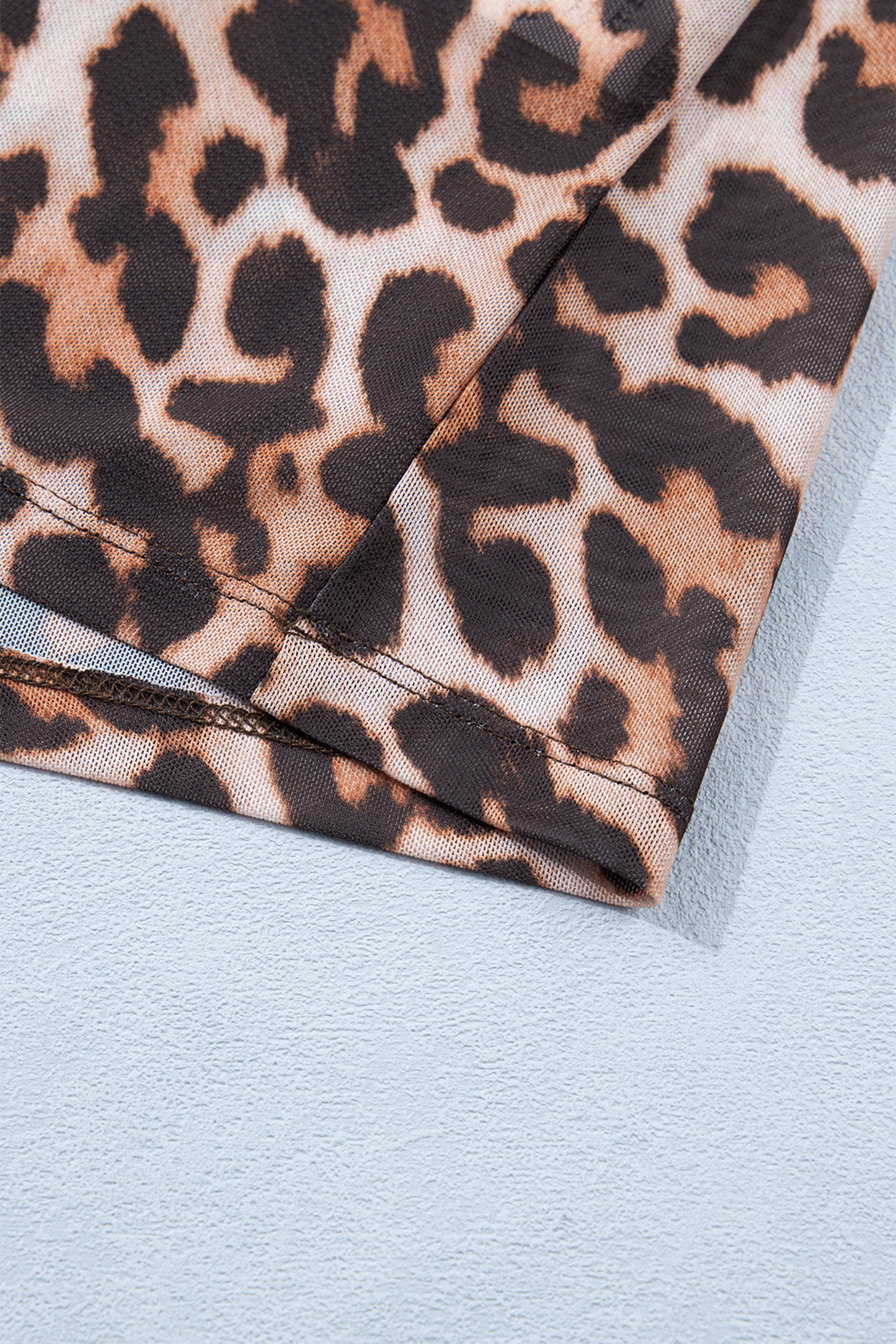 Brown Leopard Mock Neck Long Sleeve Mesh Top