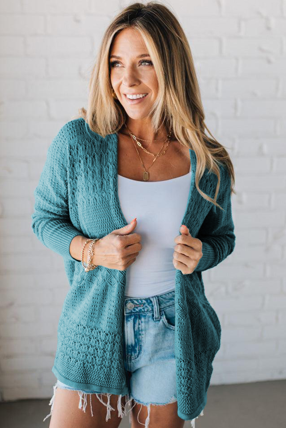 Redwood Burl Mixed Pattern Knitted Open Front Plus Cardigan