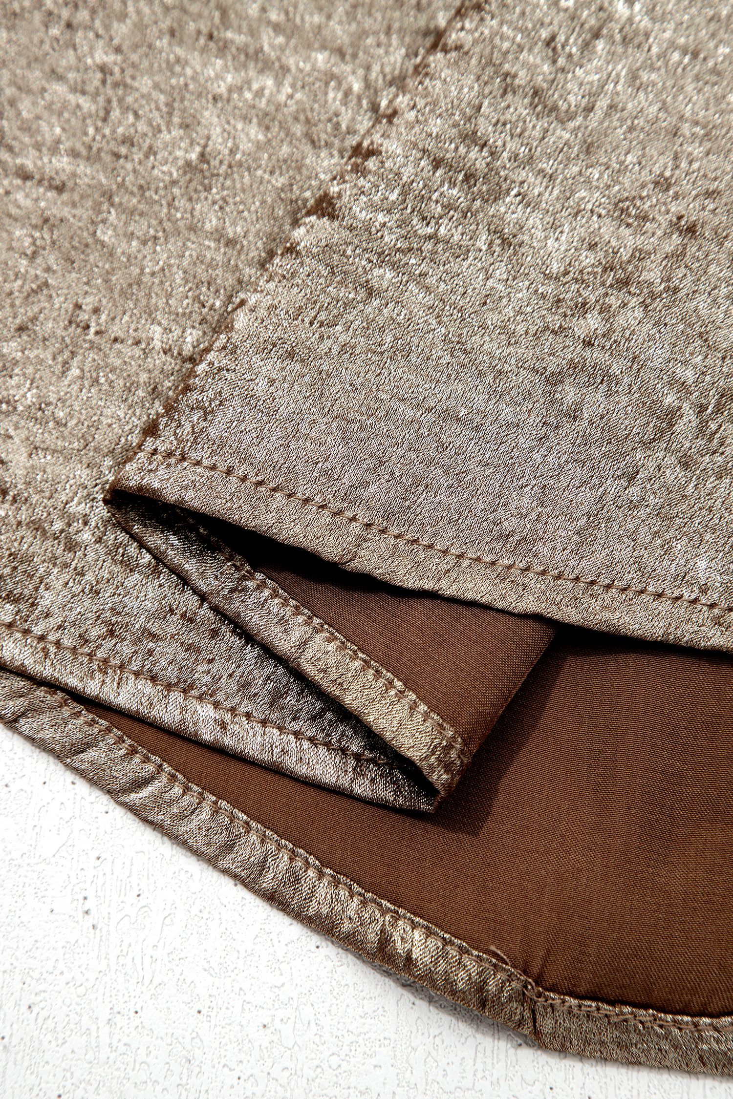 Apricot Metallic Round Neck Smocked Long Sleeve Blouse