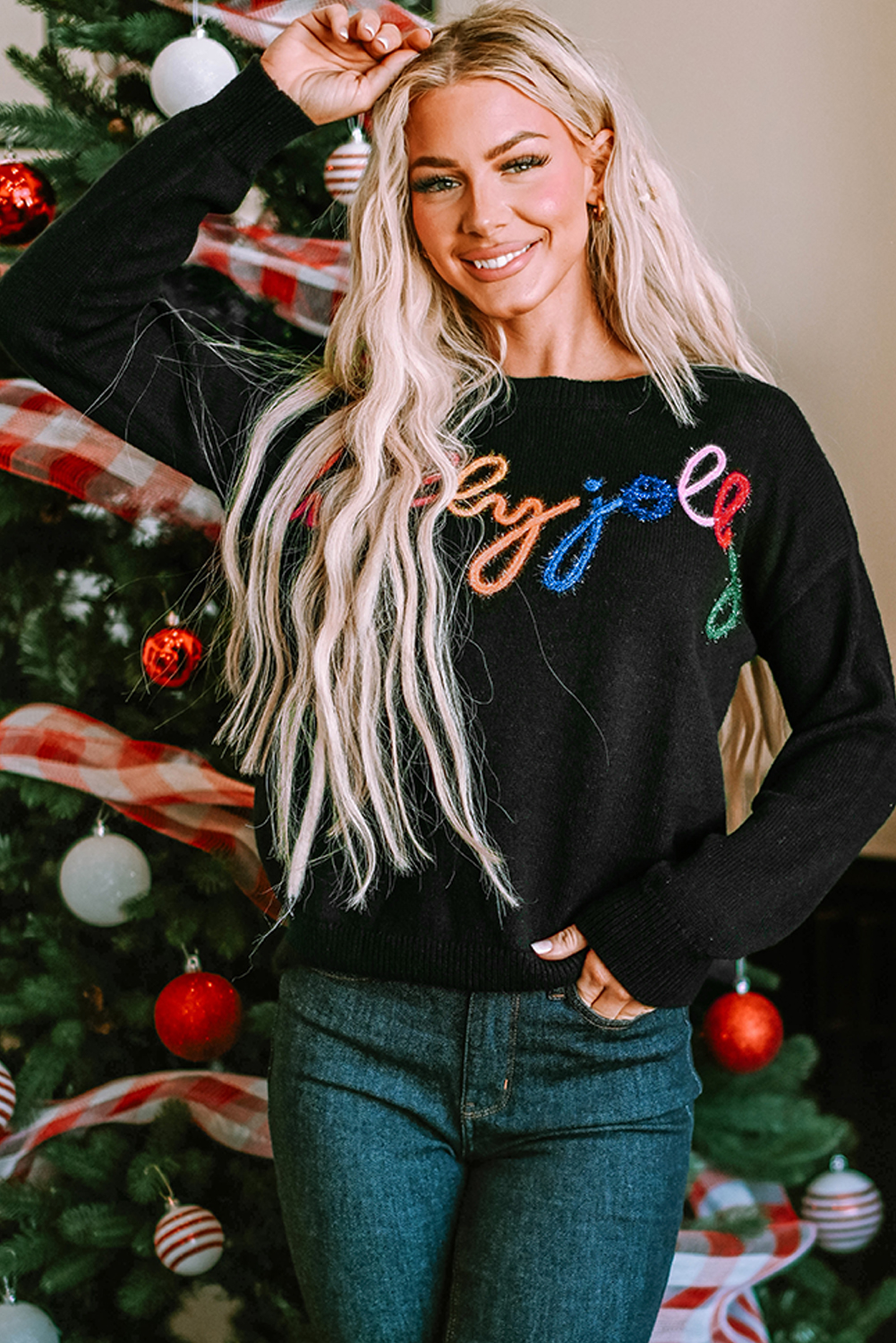 White Merry & Bright Round Neck Casual Sweater