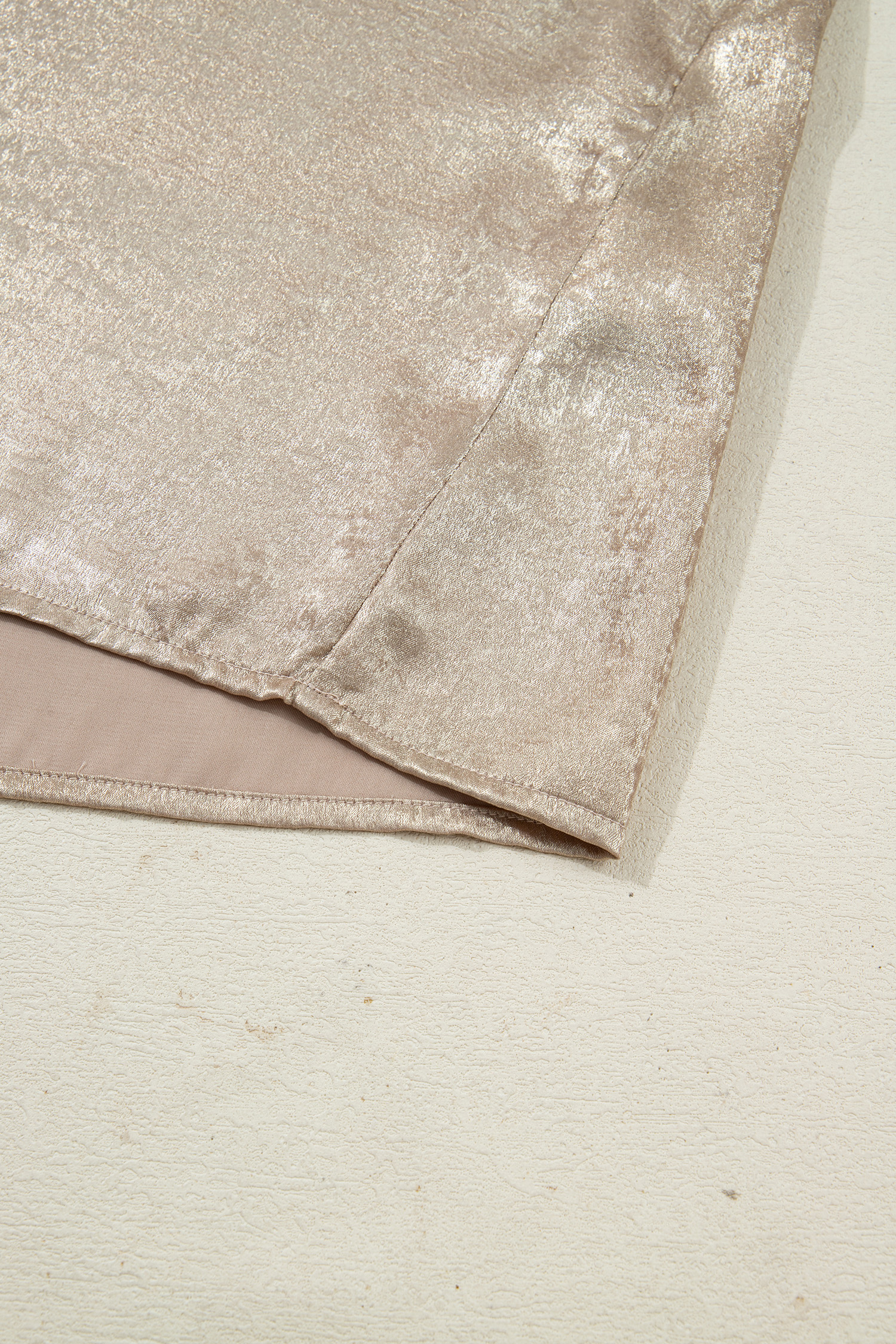 Apricot Metallic Round Neck Smocked Long Sleeve Blouse