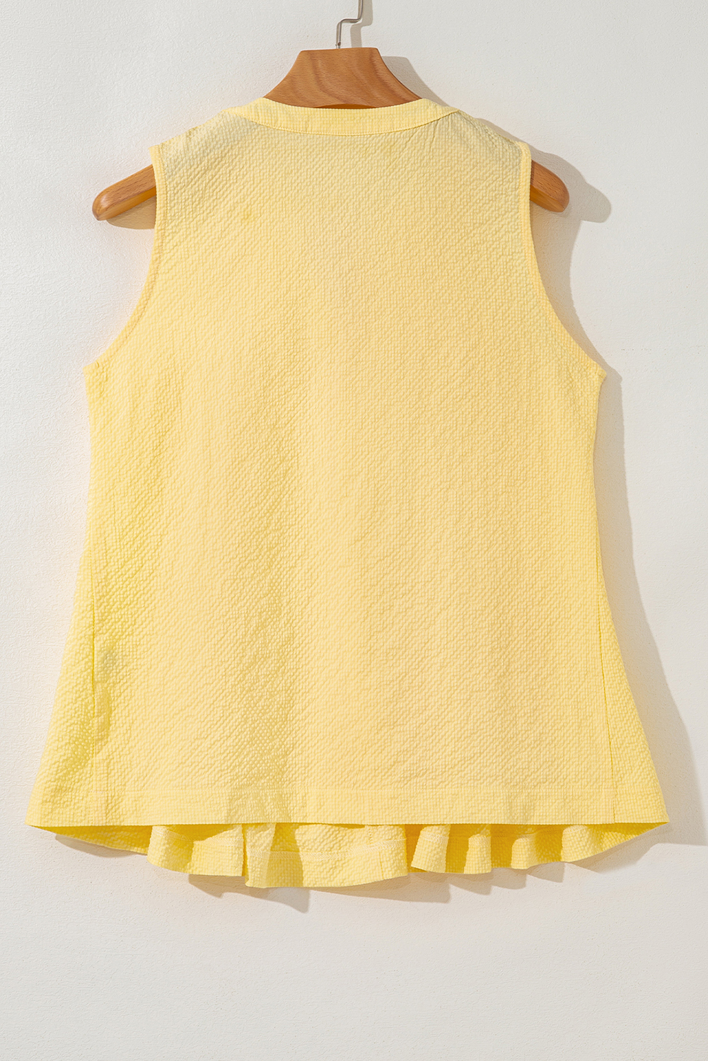 Yellow Cream Bow Tie Notched Neck Pleated Tank Top