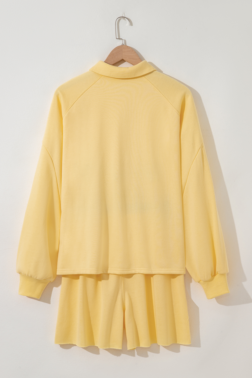 Yellow Cream Button Collar Drop Shoulder Pullover and Shorts 2pcs Outfit