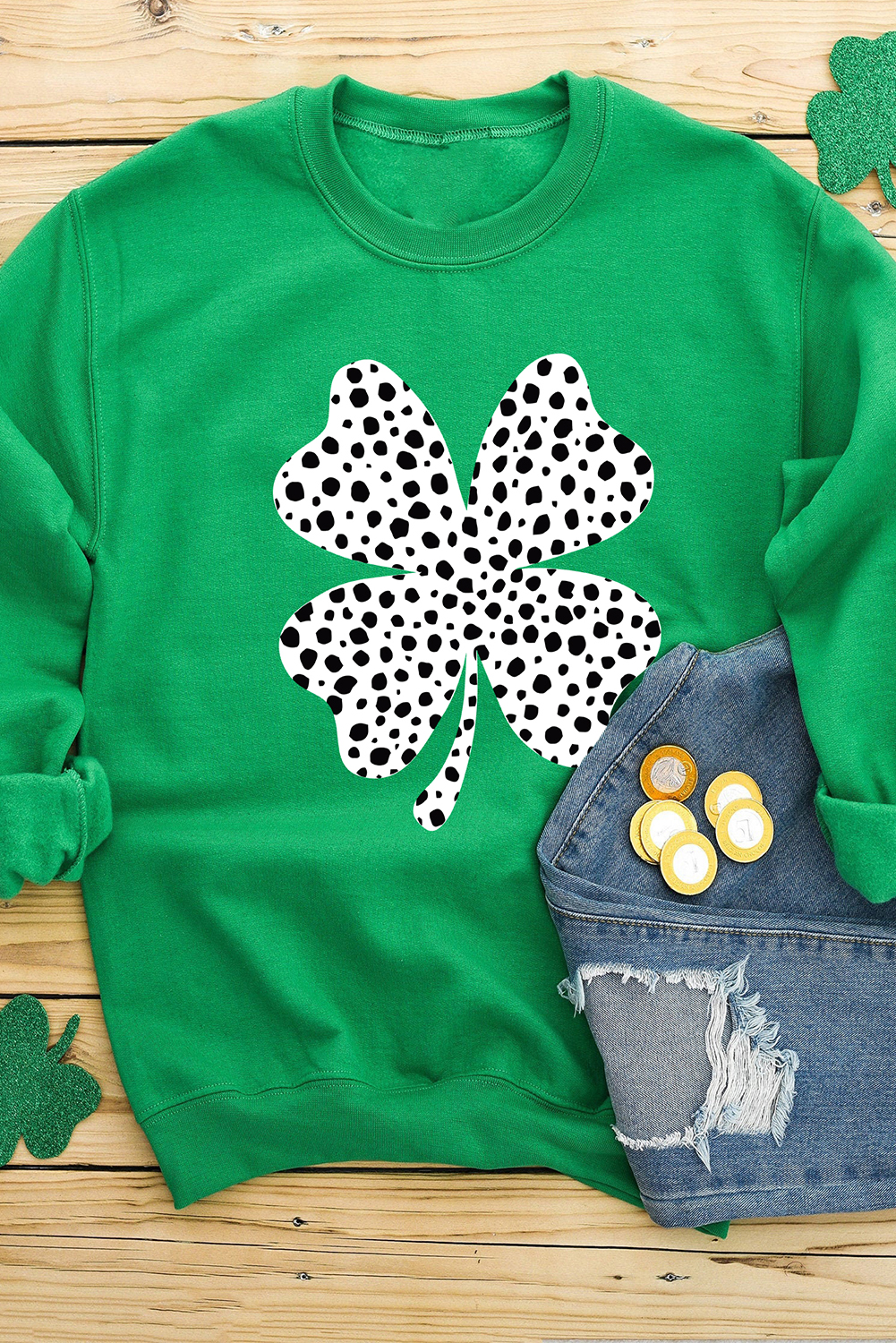 Dark Green St Patricks Day Spotty Clover Graphic Sweatshirt