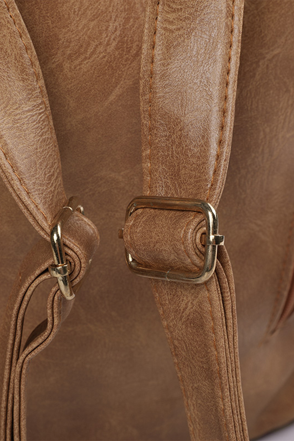 Color black Geometric Crochet Strap PU Leather Large Backpack