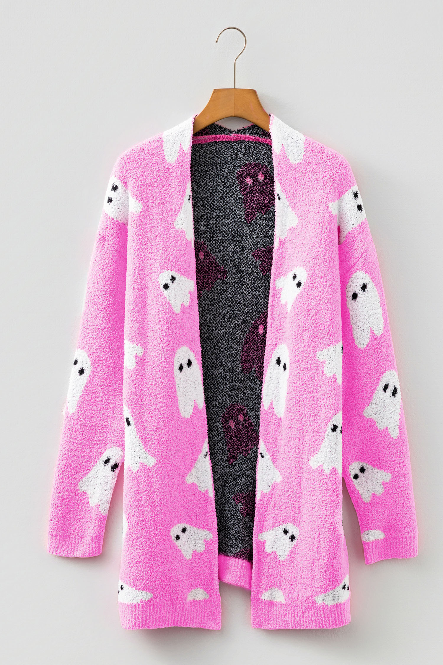 Bonbon Halloween Ghost Pattern Mid-length Knitted Cardigan