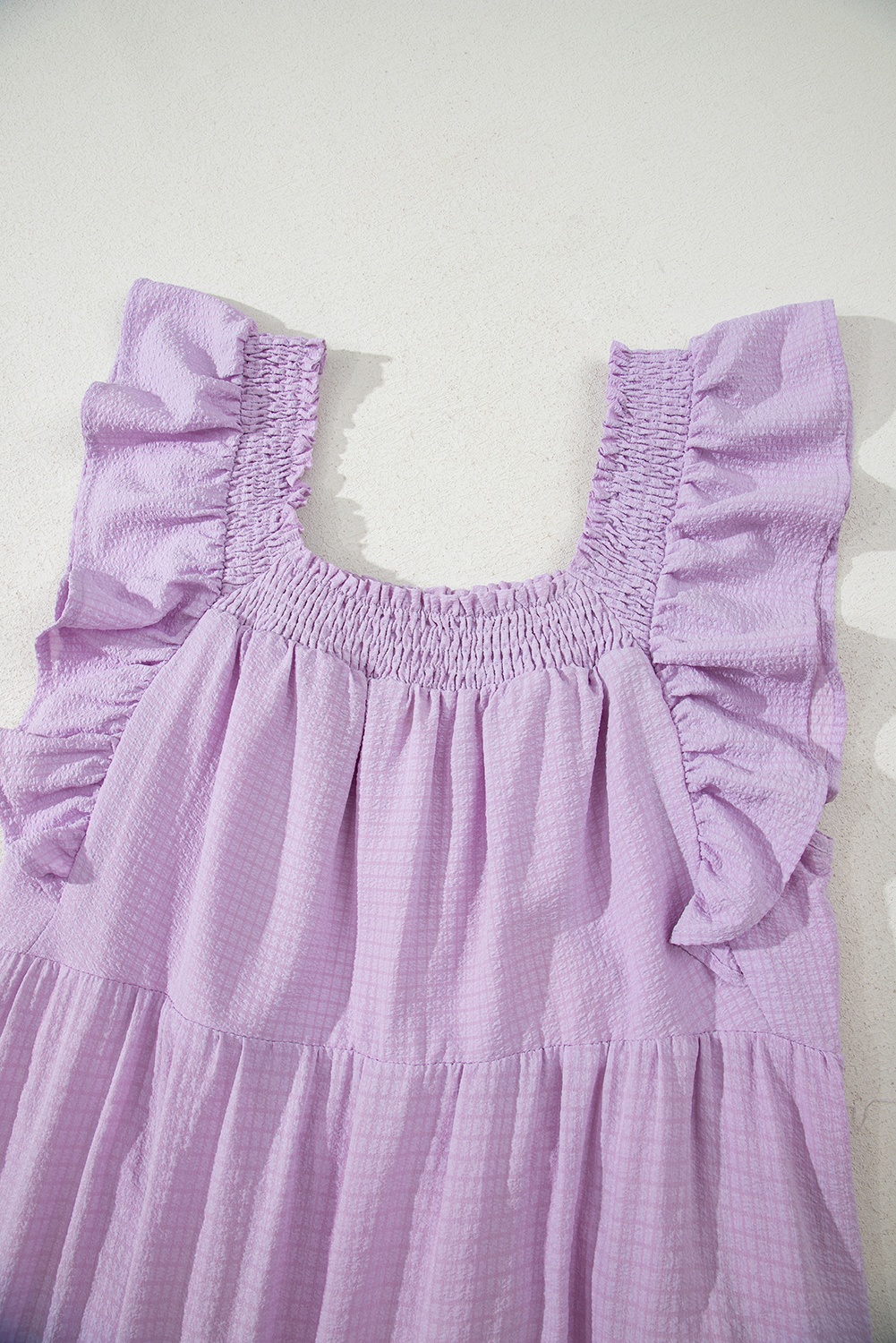 Sky Blue Ruffled Flutter Sleeve Square Neck Textured Tiered Maxi Dress