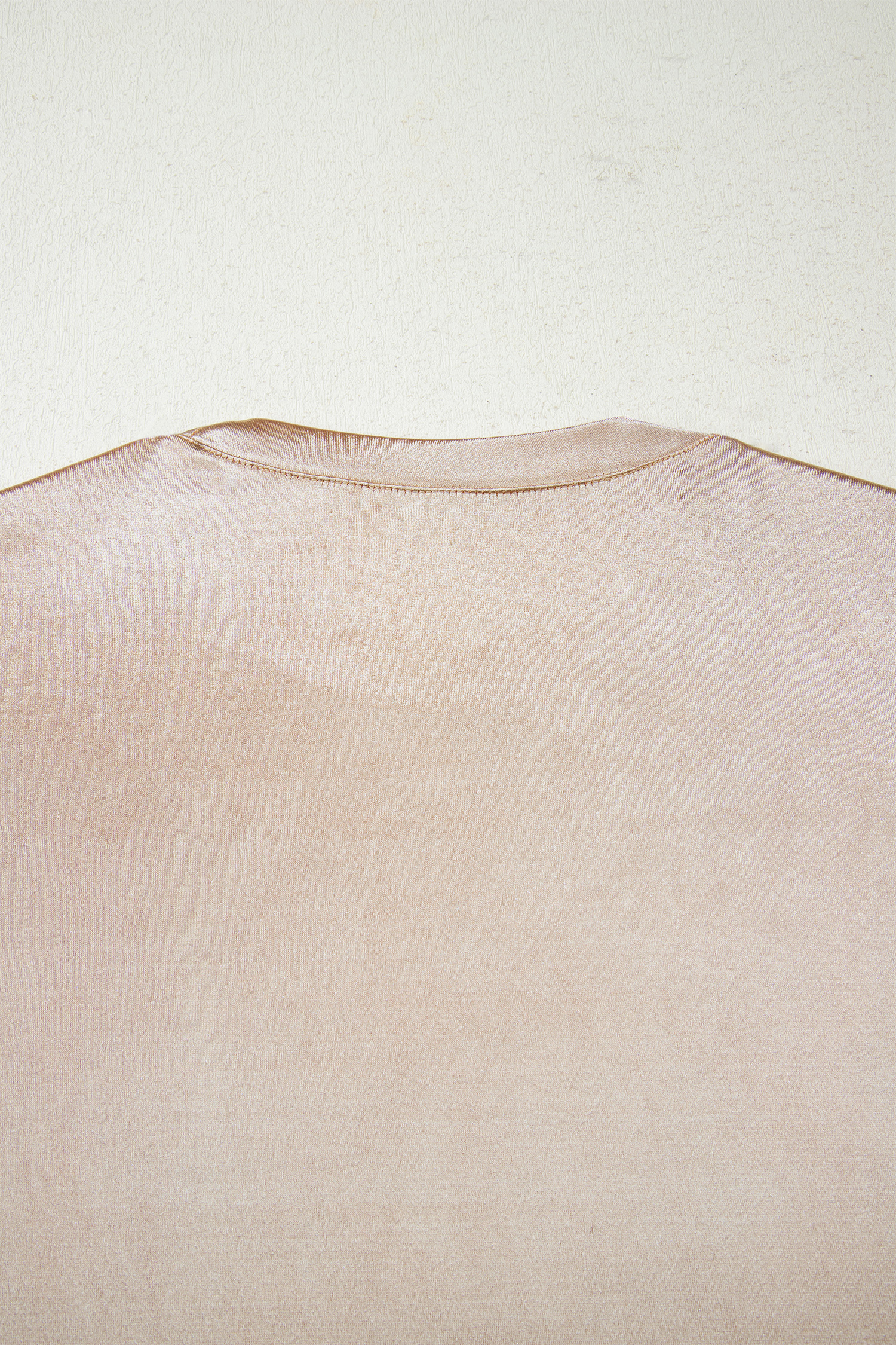 Apricot Metallic Round Neck Smocked Long Sleeve Blouse